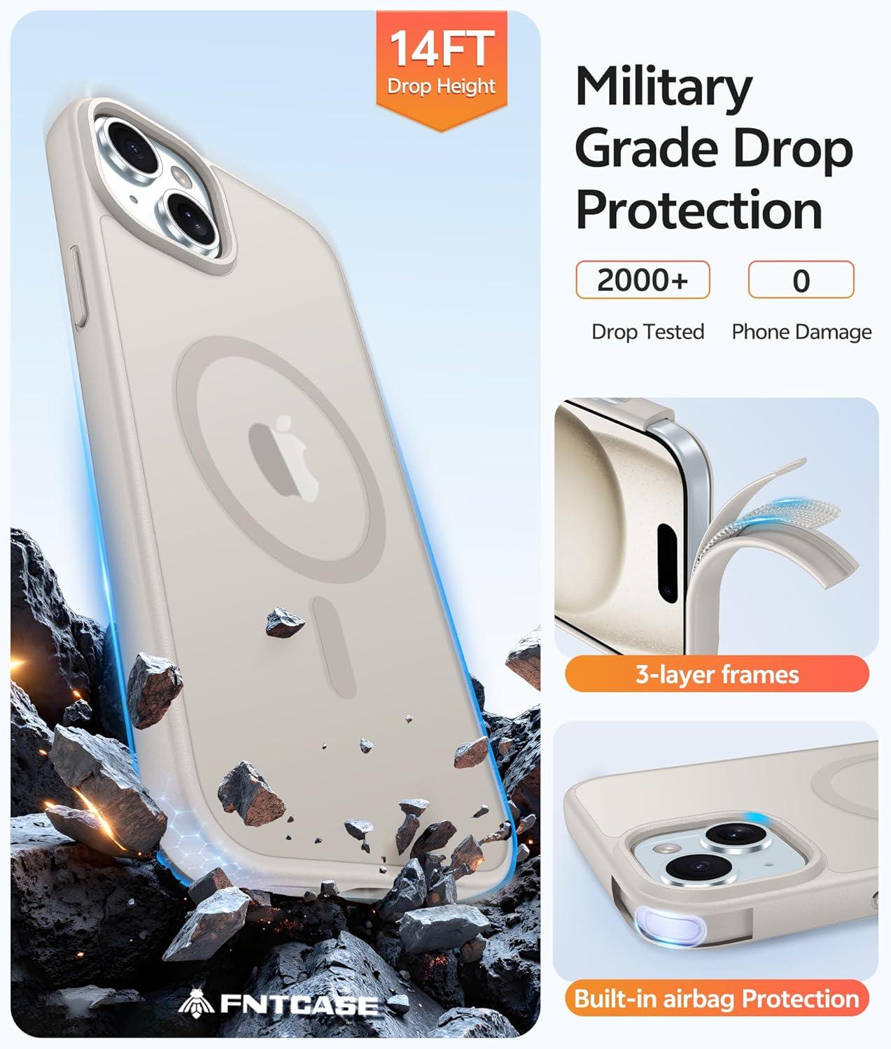 imageFNTCASE for iPhone 15 Pro Case Compatible with Magsafe Translucent Matte Magnetic Phone Cover Military Grade Drop Protection Shockproof Protective Cases BlackOff White