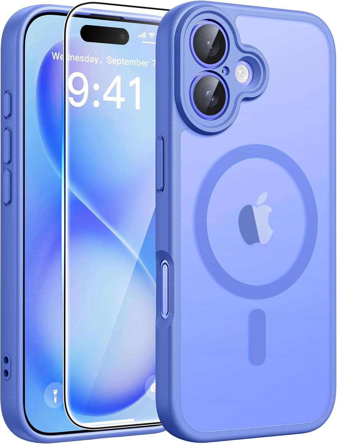 imageFNTCASE for iPhone 15 Pro Case Compatible with Magsafe Translucent Matte Magnetic Phone Cover Military Grade Drop Protection Shockproof Protective Cases BlackUltramarine