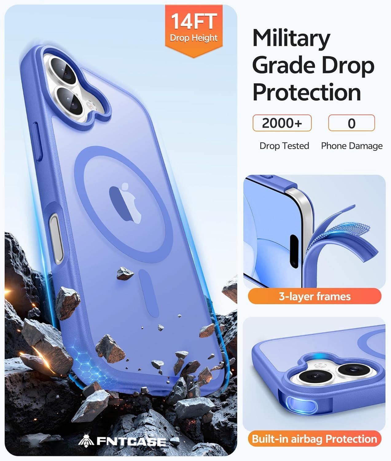 imageFNTCASE for iPhone 15 Pro Case Compatible with Magsafe Translucent Matte Magnetic Phone Cover Military Grade Drop Protection Shockproof Protective Cases BlackUltramarine