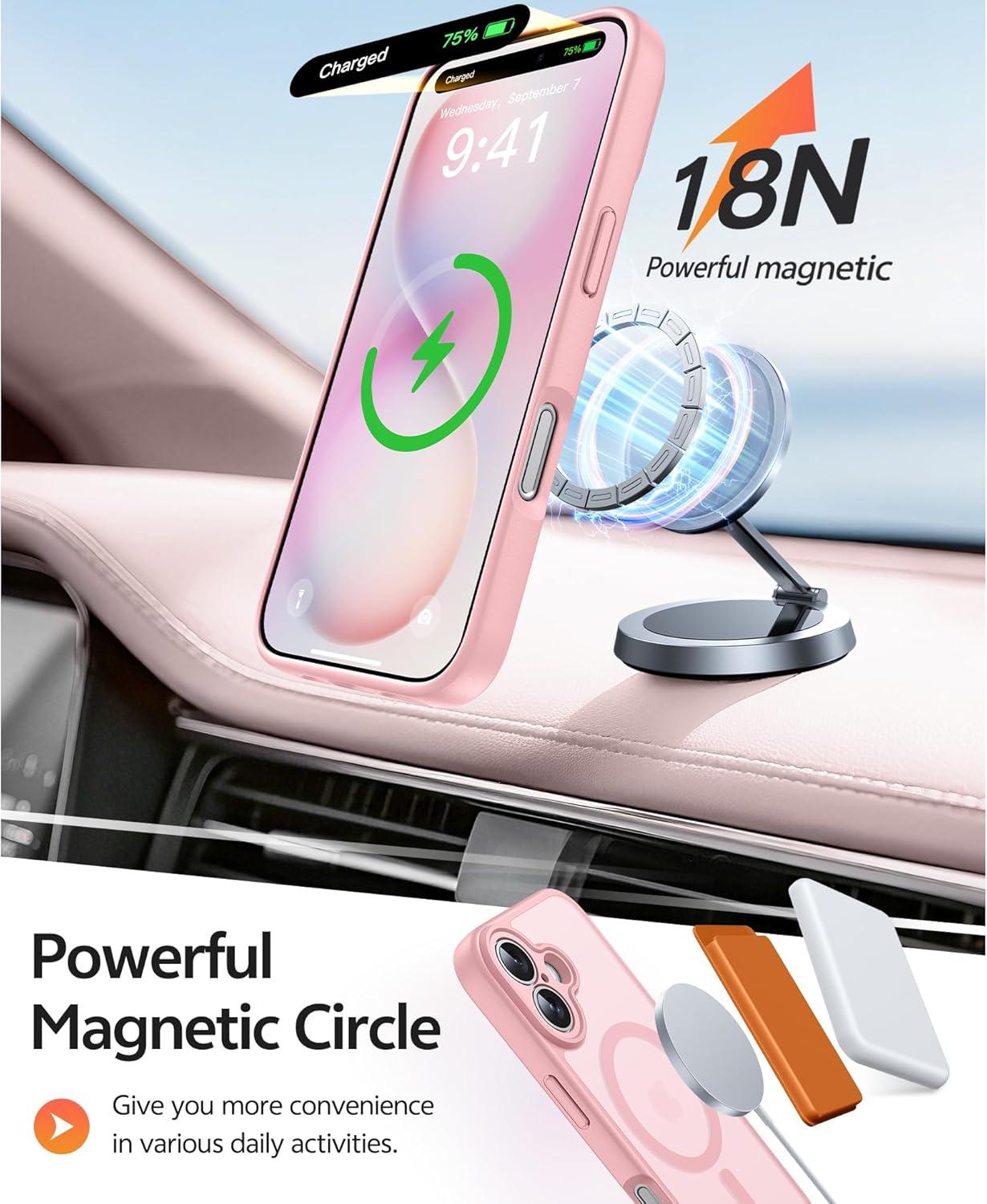 imageFNTCASE for iPhone 15 Pro Case Compatible with Magsafe Translucent Matte Magnetic Phone Cover Military Grade Drop Protection Shockproof Protective Cases BlackLight Pink