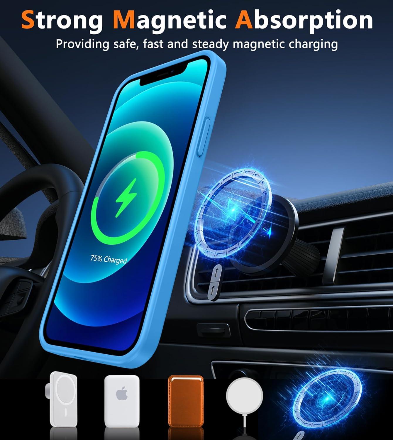 imageFNTCASE for iPhone 15 Pro Case Compatible with Magsafe Translucent Matte Magnetic Phone Cover Military Grade Drop Protection Shockproof Protective Cases BlackIce Blue