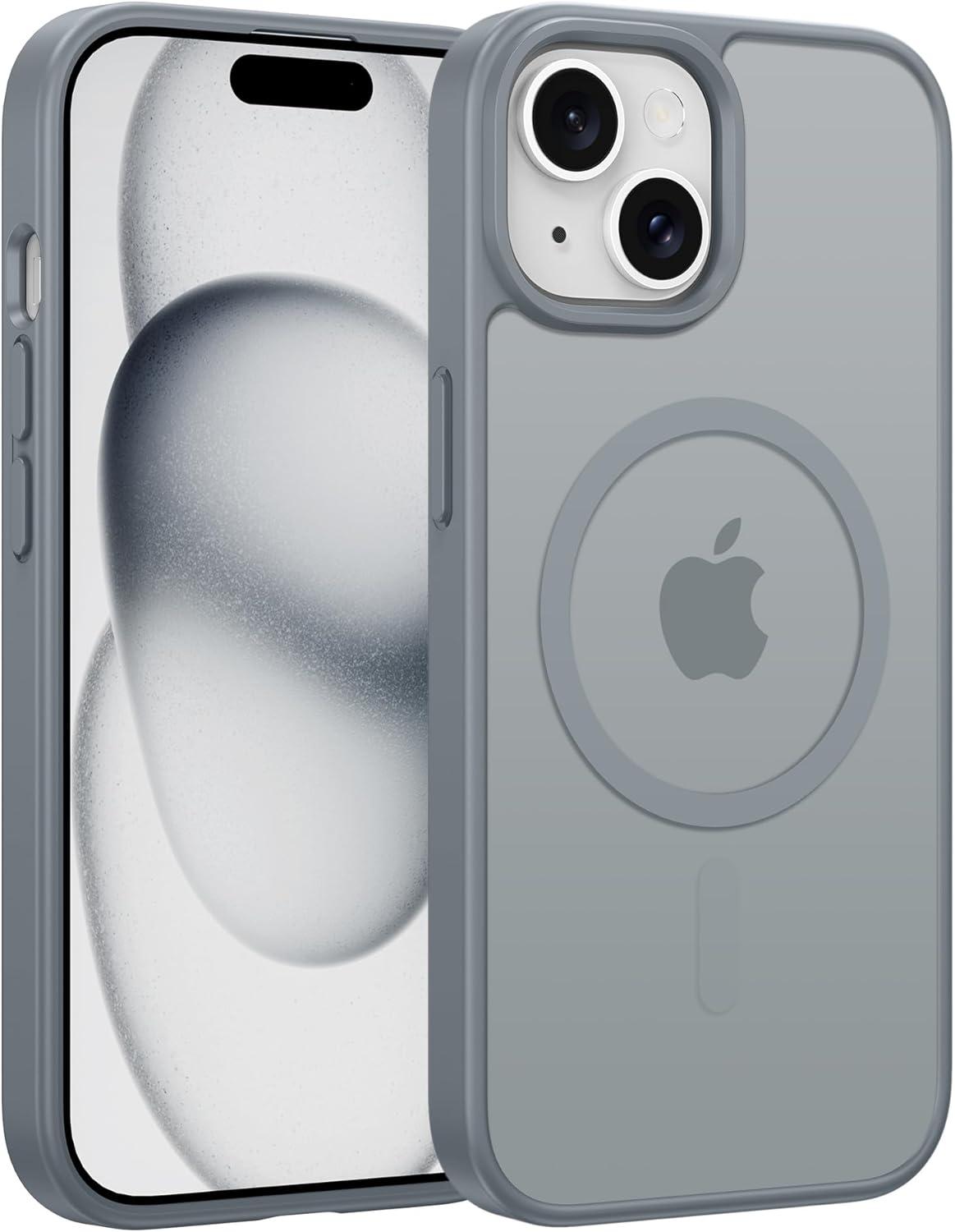 imageFNTCASE for iPhone 15 Pro Case Compatible with Magsafe Translucent Matte Magnetic Phone Cover Military Grade Drop Protection Shockproof Protective Cases BlackGray