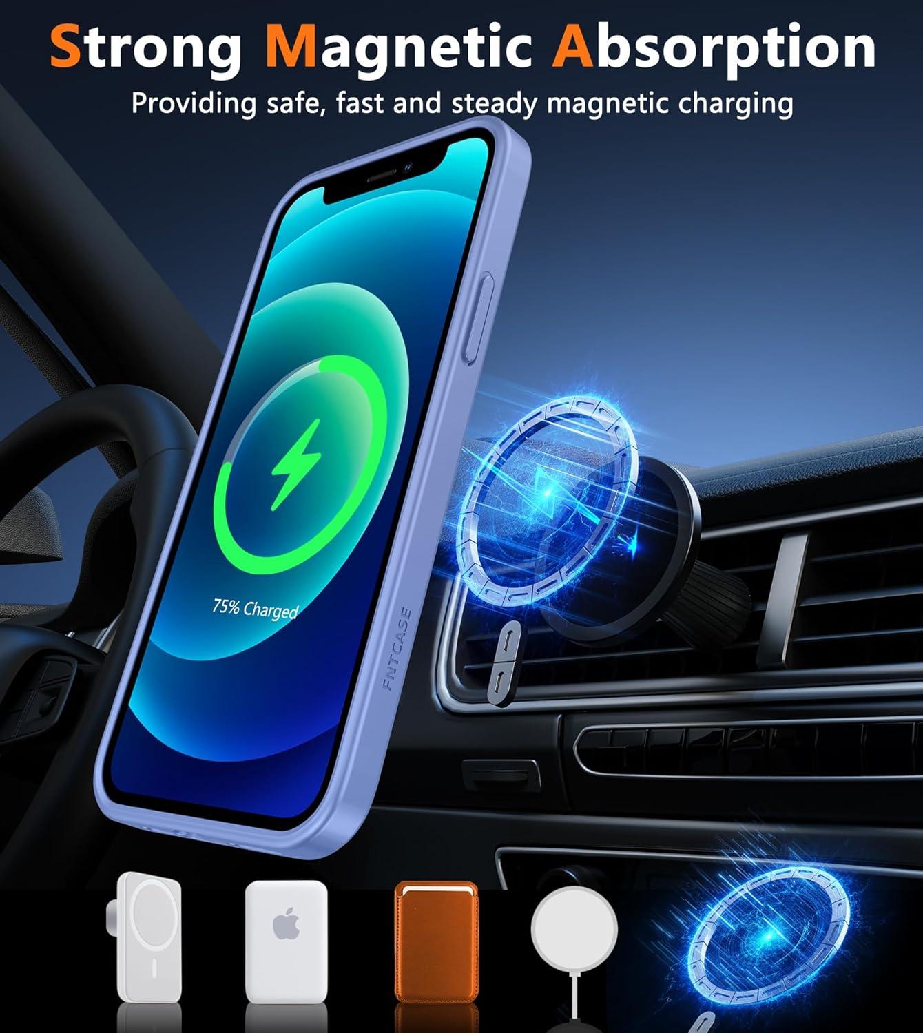 imageFNTCASE for iPhone 15 Pro Case Compatible with Magsafe Translucent Matte Magnetic Phone Cover Military Grade Drop Protection Shockproof Protective Cases BlackLight Purple