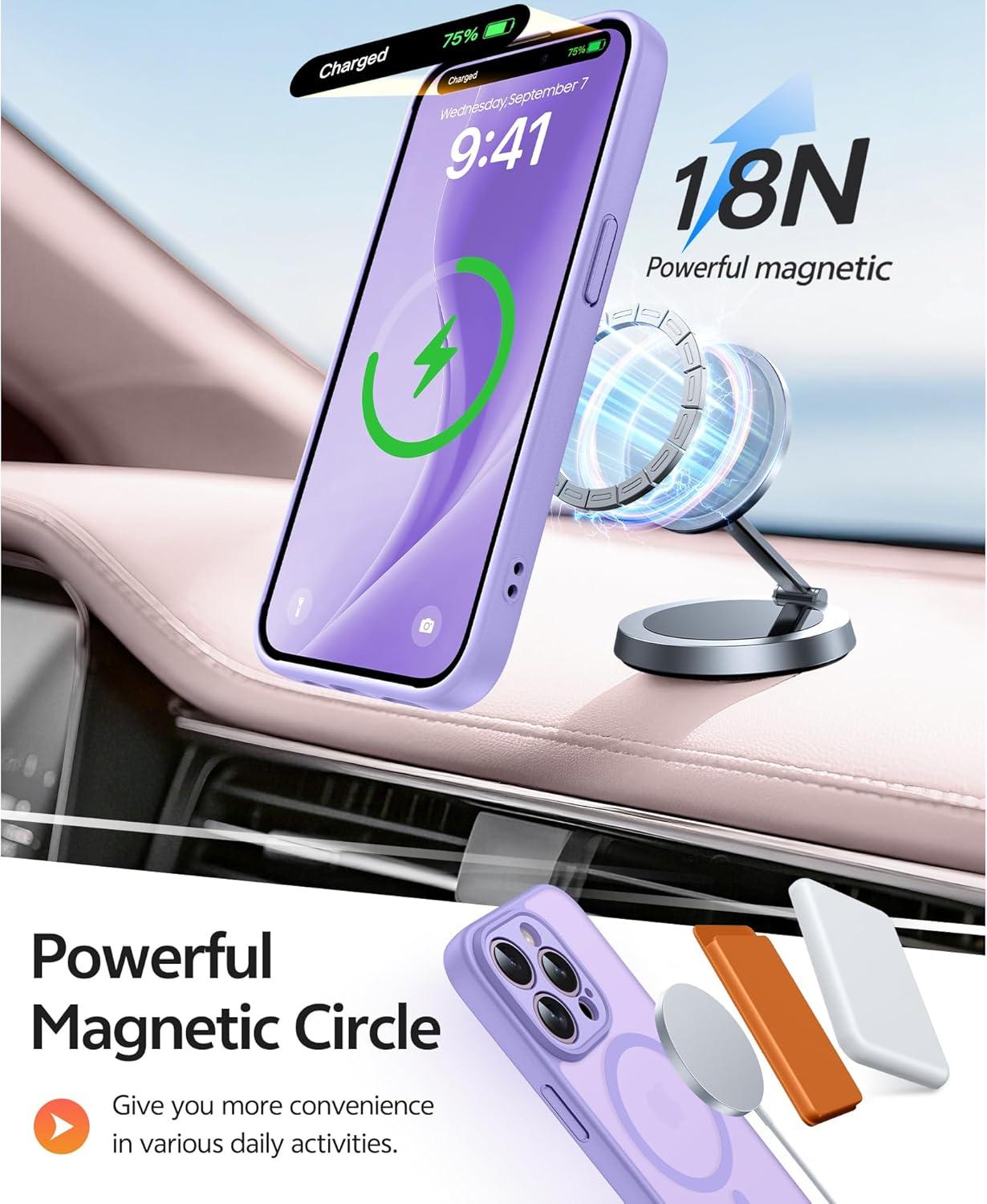 imageFNTCASE for iPhone 15 Pro Case Compatible with Magsafe Translucent Matte Magnetic Phone Cover Military Grade Drop Protection Shockproof Protective Cases BlackLight Purple