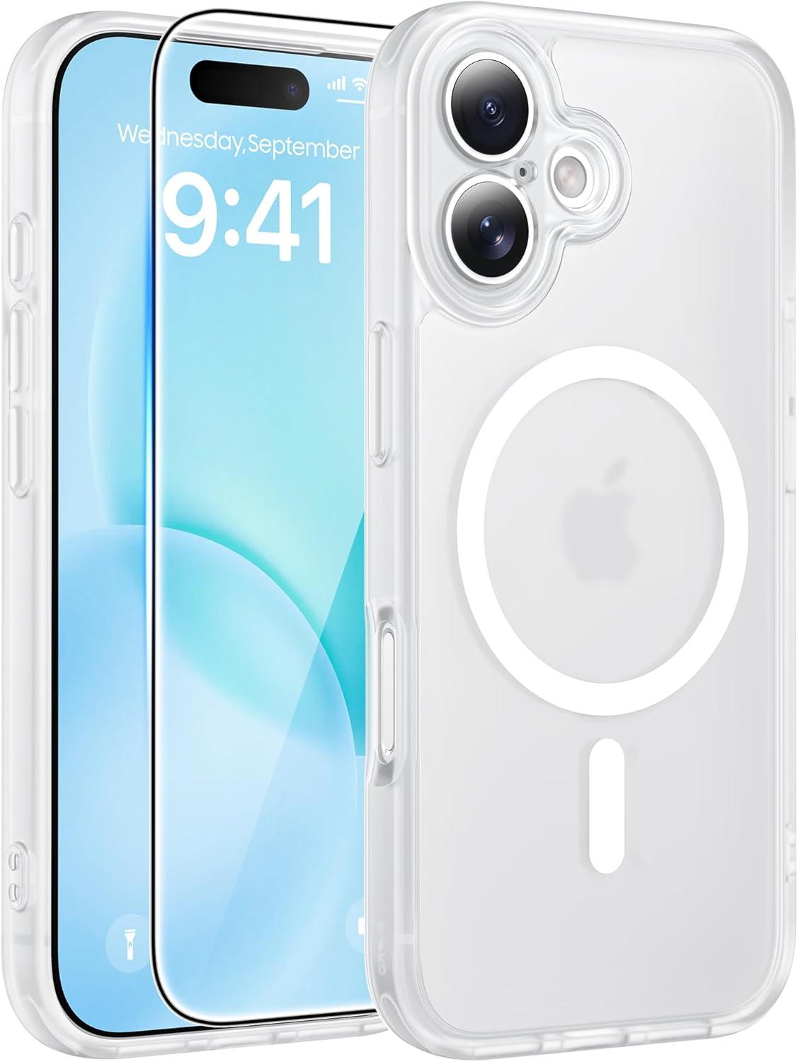 imageFNTCASE for iPhone 15 Pro Case Compatible with Magsafe Translucent Matte Magnetic Phone Cover Military Grade Drop Protection Shockproof Protective Cases BlackWhite