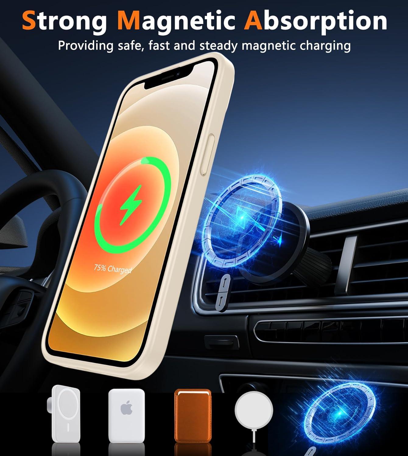 imageFNTCASE for iPhone 15 Pro Case Compatible with Magsafe Translucent Matte Magnetic Phone Cover Military Grade Drop Protection Shockproof Protective Cases BlackOff White