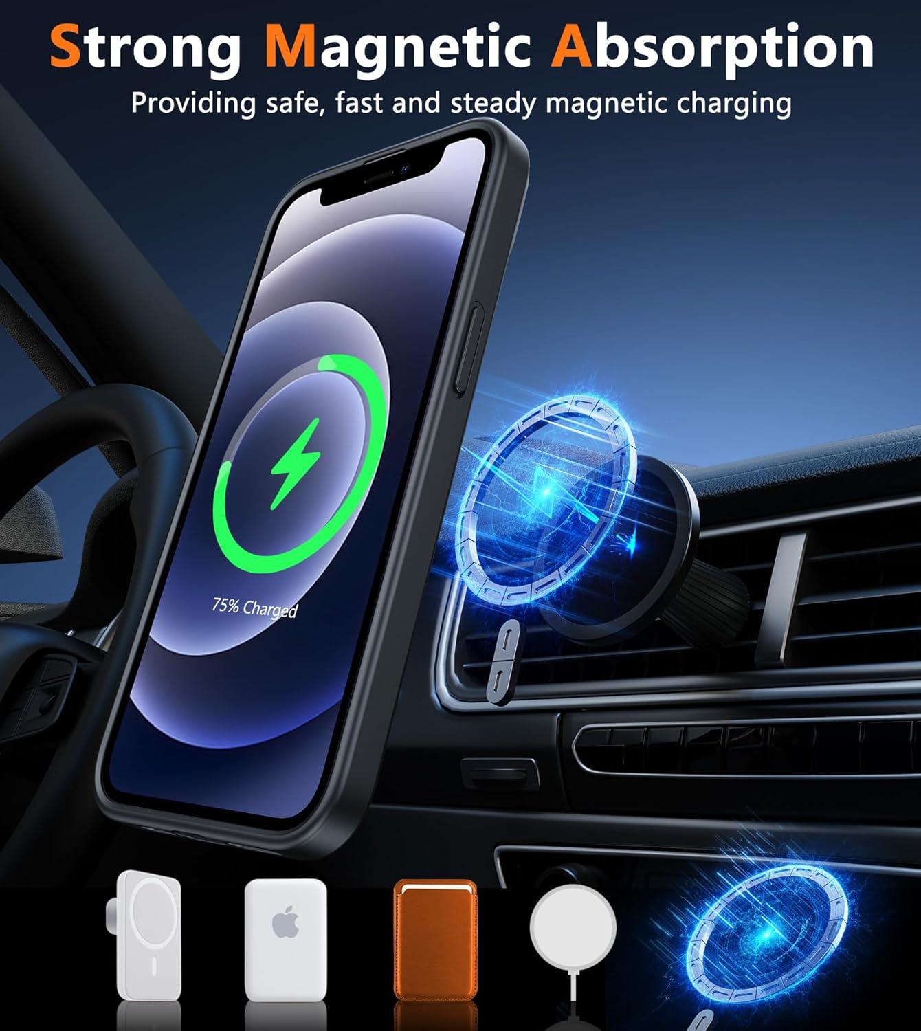 imageFNTCASE for iPhone 15 Pro Case Compatible with Magsafe Translucent Matte Magnetic Phone Cover Military Grade Drop Protection Shockproof Protective Cases BlackBlack