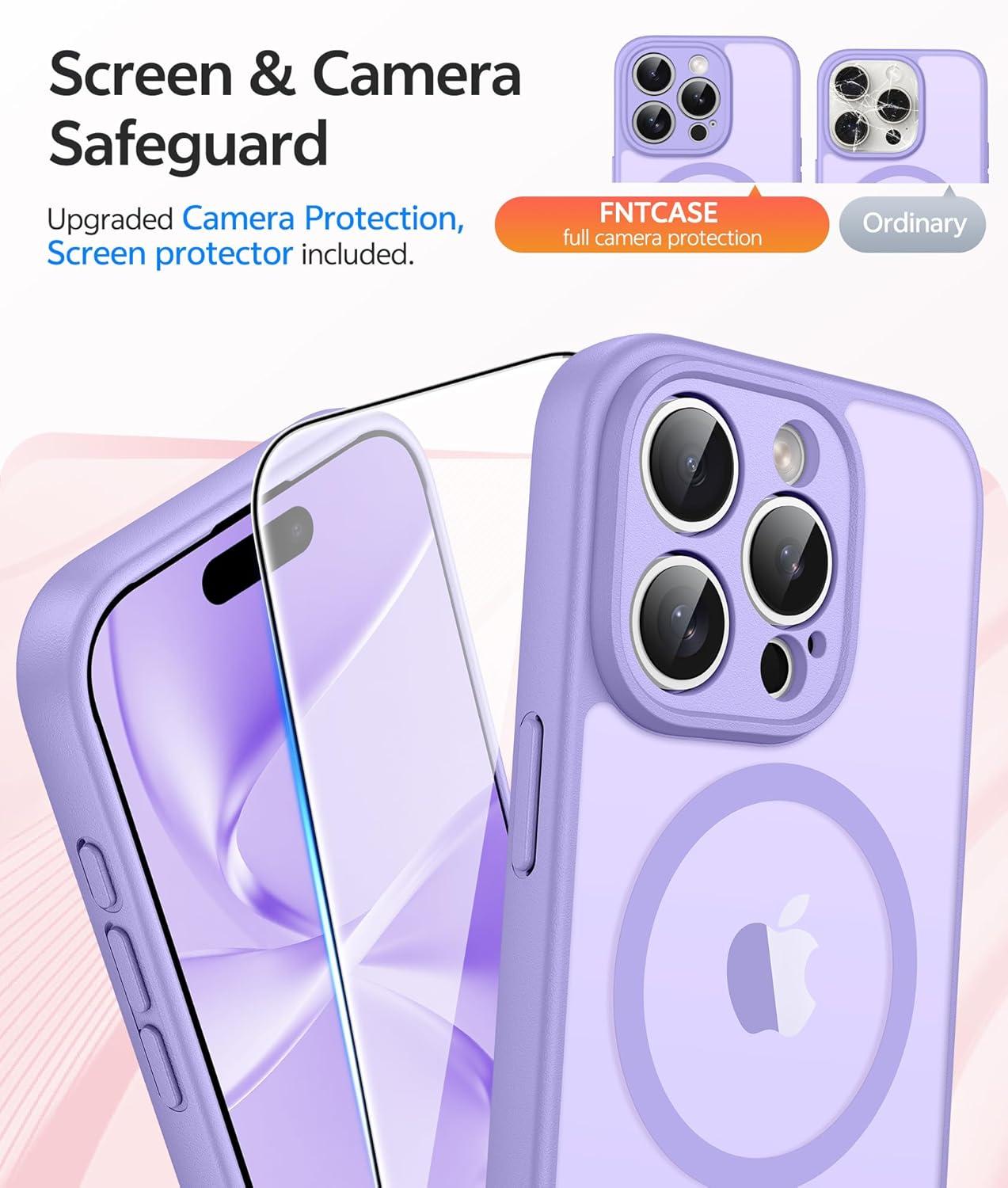 imageFNTCASE for iPhone 15 Pro Case Compatible with Magsafe Translucent Matte Magnetic Phone Cover Military Grade Drop Protection Shockproof Protective Cases BlackLight Purple