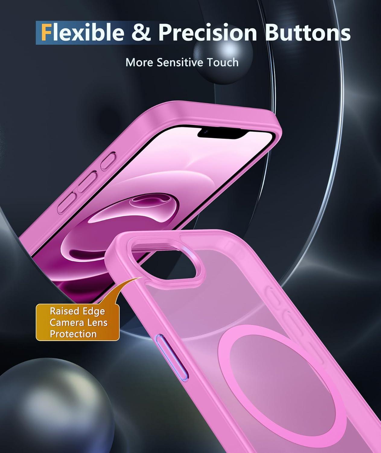 imageFNTCASE for iPhone 15 Pro Case Compatible with Magsafe Translucent Matte Magnetic Phone Cover Military Grade Drop Protection Shockproof Protective Cases BlackPink