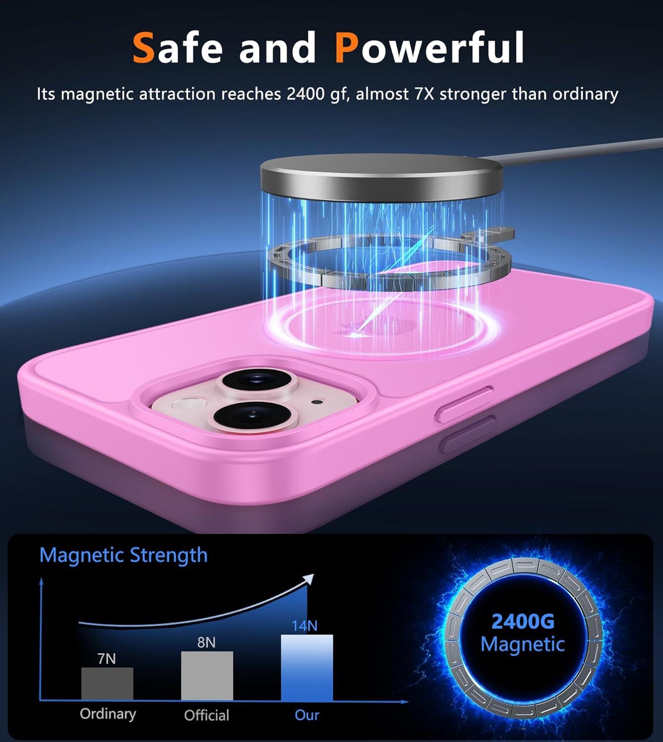 imageFNTCASE for iPhone 15 Pro Case Compatible with Magsafe Translucent Matte Magnetic Phone Cover Military Grade Drop Protection Shockproof Protective Cases BlackPink