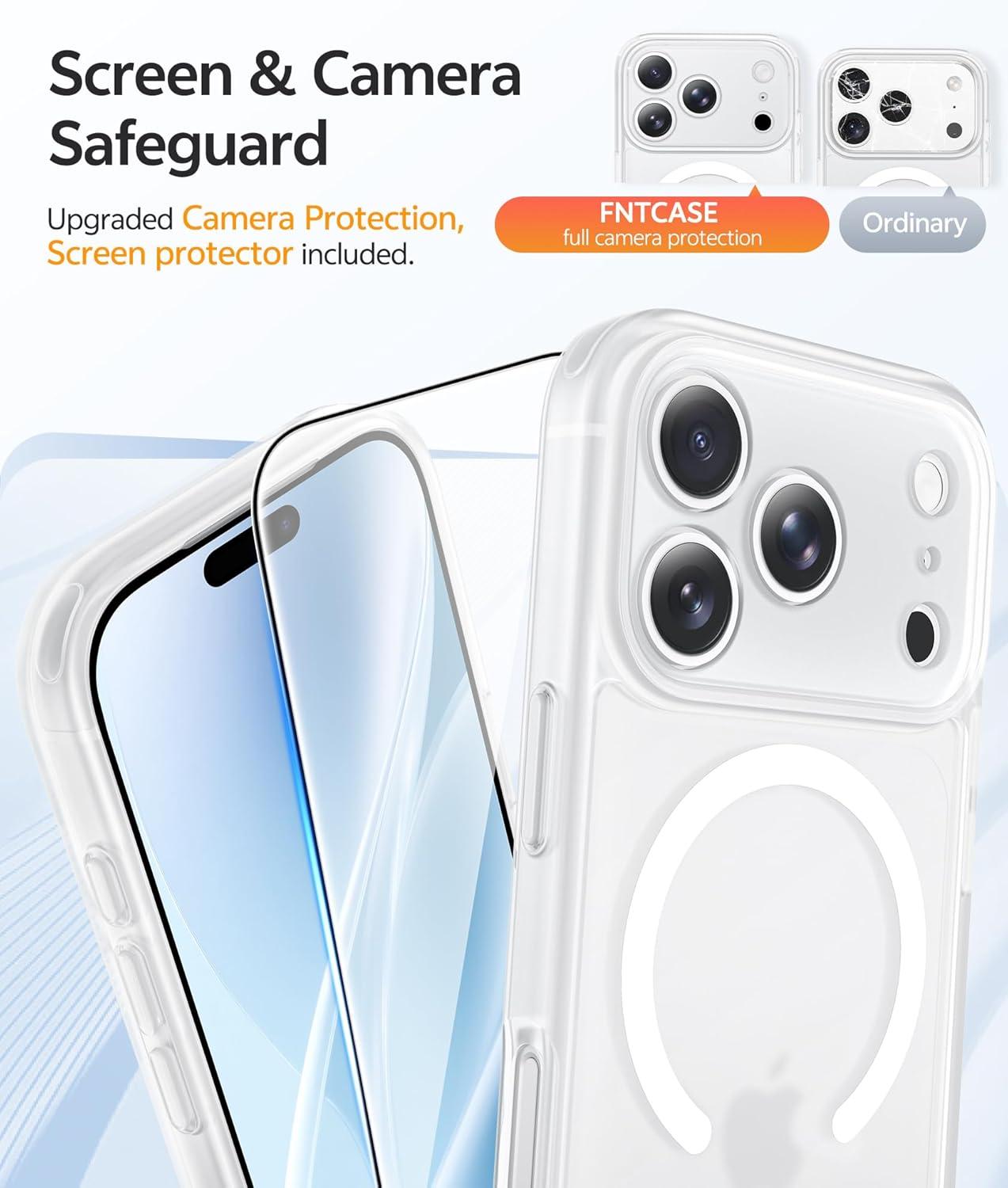 imageFNTCASE for iPhone 15 Pro Case Compatible with Magsafe Translucent Matte Magnetic Phone Cover Military Grade Drop Protection Shockproof Protective Cases BlackWhite