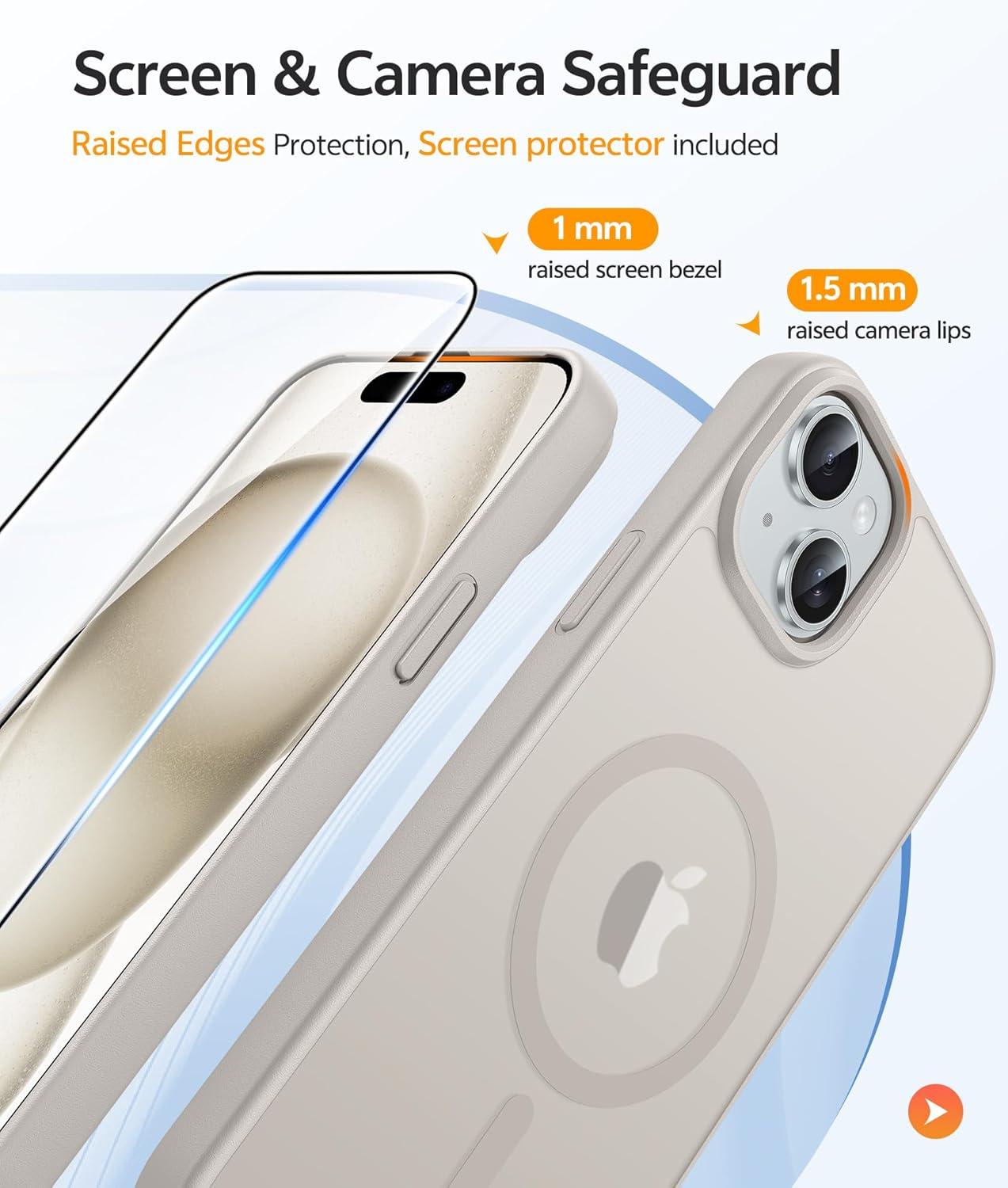 imageFNTCASE for iPhone 15 Pro Case Compatible with Magsafe Translucent Matte Magnetic Phone Cover Military Grade Drop Protection Shockproof Protective Cases BlackOff White