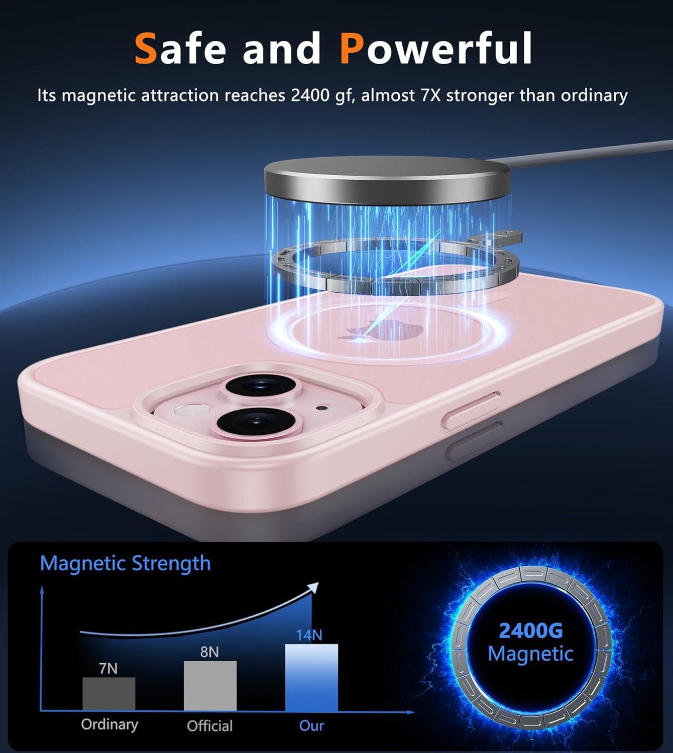 imageFNTCASE for iPhone 15 Pro Case Compatible with Magsafe Translucent Matte Magnetic Phone Cover Military Grade Drop Protection Shockproof Protective Cases BlackLight Pink