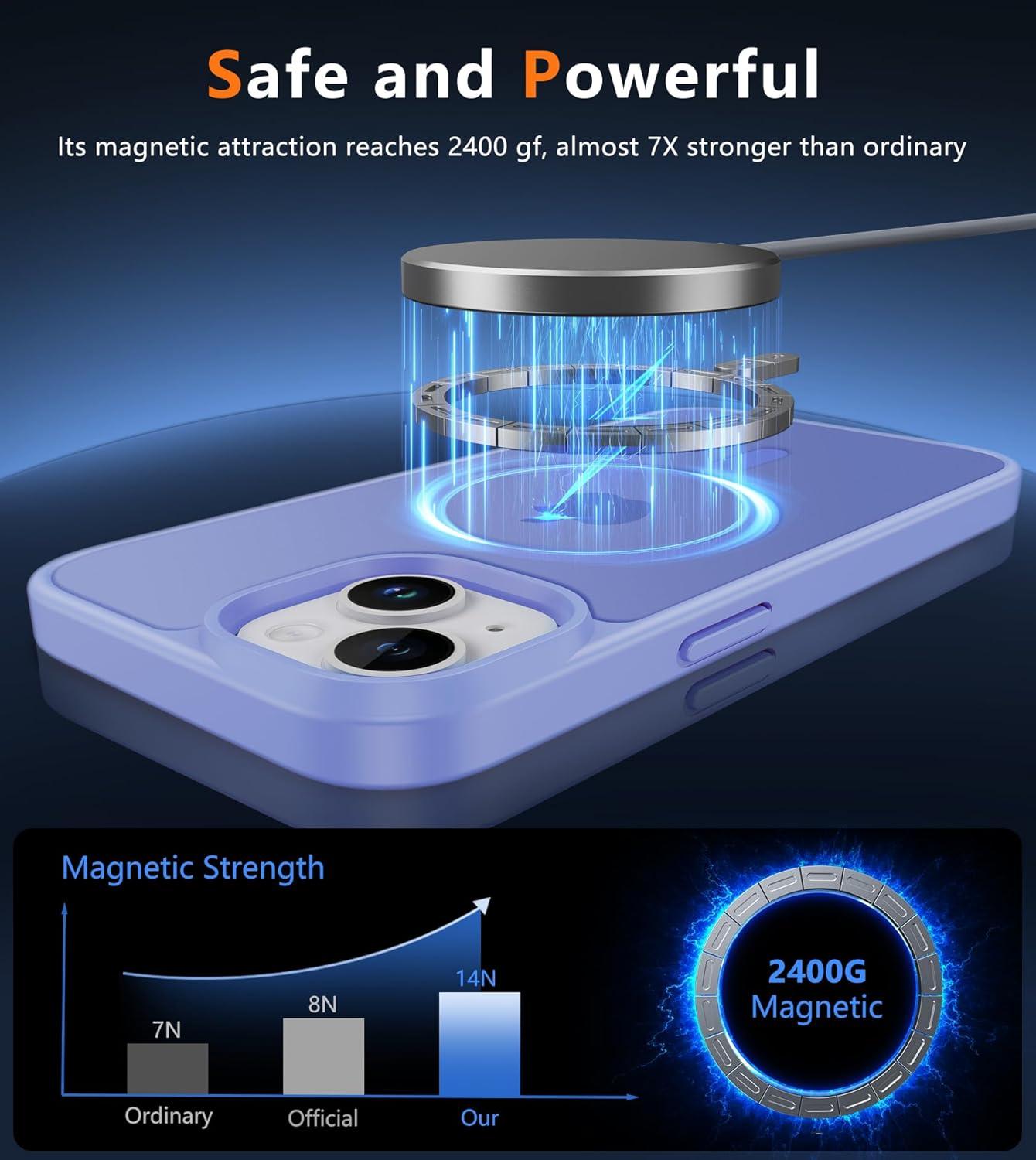 imageFNTCASE for iPhone 15 Pro Case Compatible with Magsafe Translucent Matte Magnetic Phone Cover Military Grade Drop Protection Shockproof Protective Cases BlackLight Purple