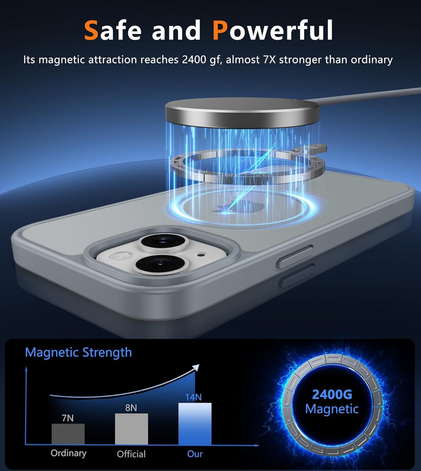 imageFNTCASE for iPhone 15 Pro Case Compatible with Magsafe Translucent Matte Magnetic Phone Cover Military Grade Drop Protection Shockproof Protective Cases BlackGray