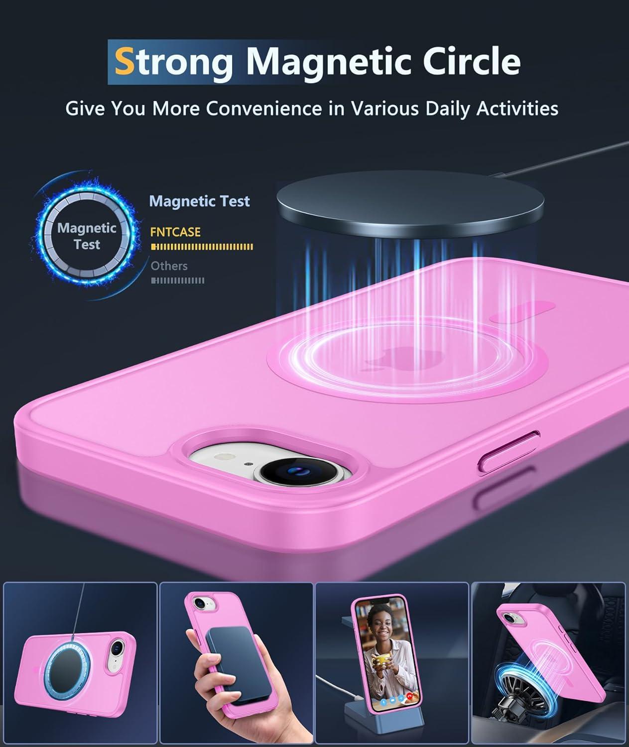 imageFNTCASE for iPhone 15 Pro Case Compatible with Magsafe Translucent Matte Magnetic Phone Cover Military Grade Drop Protection Shockproof Protective Cases BlackPink