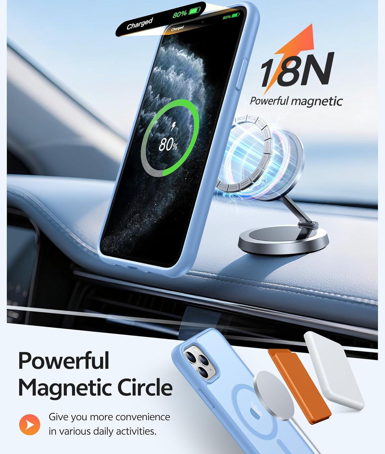 imageFNTCASE for iPhone 15 Pro Case Compatible with Magsafe Translucent Matte Magnetic Phone Cover Military Grade Drop Protection Shockproof Protective Cases BlackLight Blue