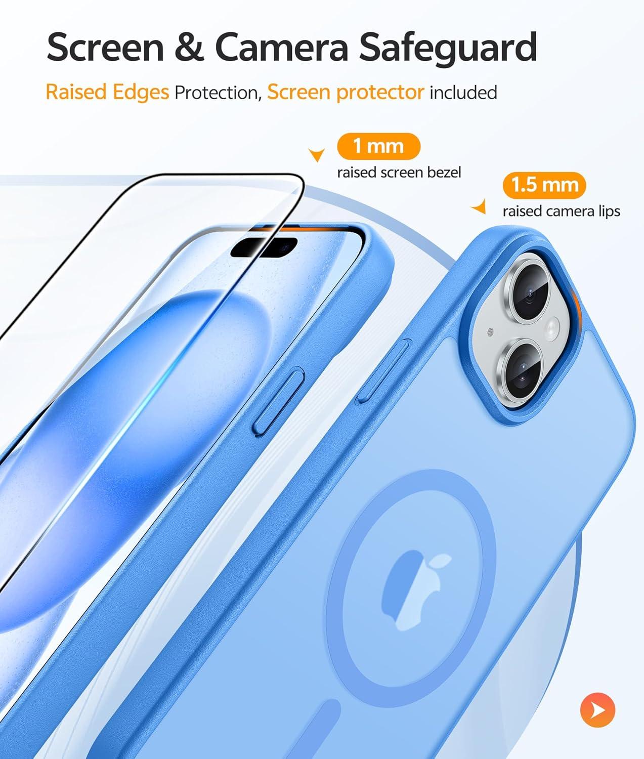 imageFNTCASE for iPhone 15 Pro Case Compatible with Magsafe Translucent Matte Magnetic Phone Cover Military Grade Drop Protection Shockproof Protective Cases BlackIce Blue