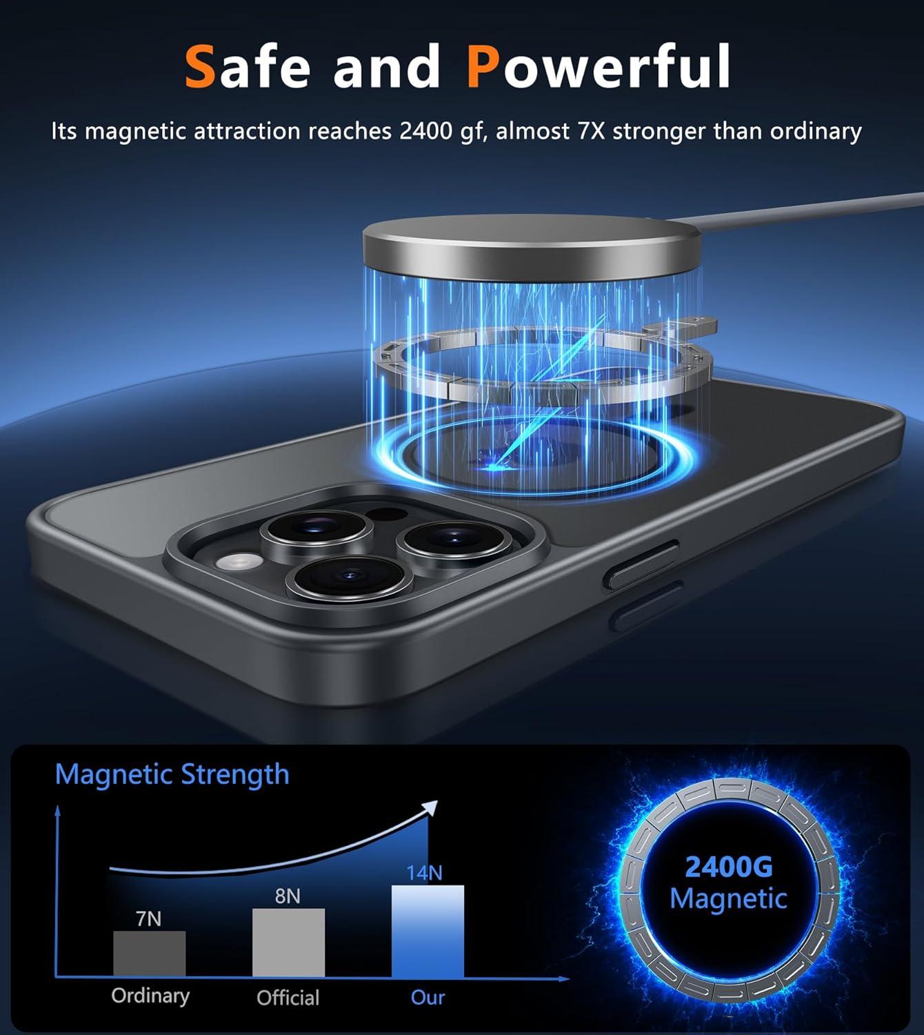 imageFNTCASE for iPhone 15 Pro Case Compatible with Magsafe Translucent Matte Magnetic Phone Cover Military Grade Drop Protection Shockproof Protective Cases BlackBlack