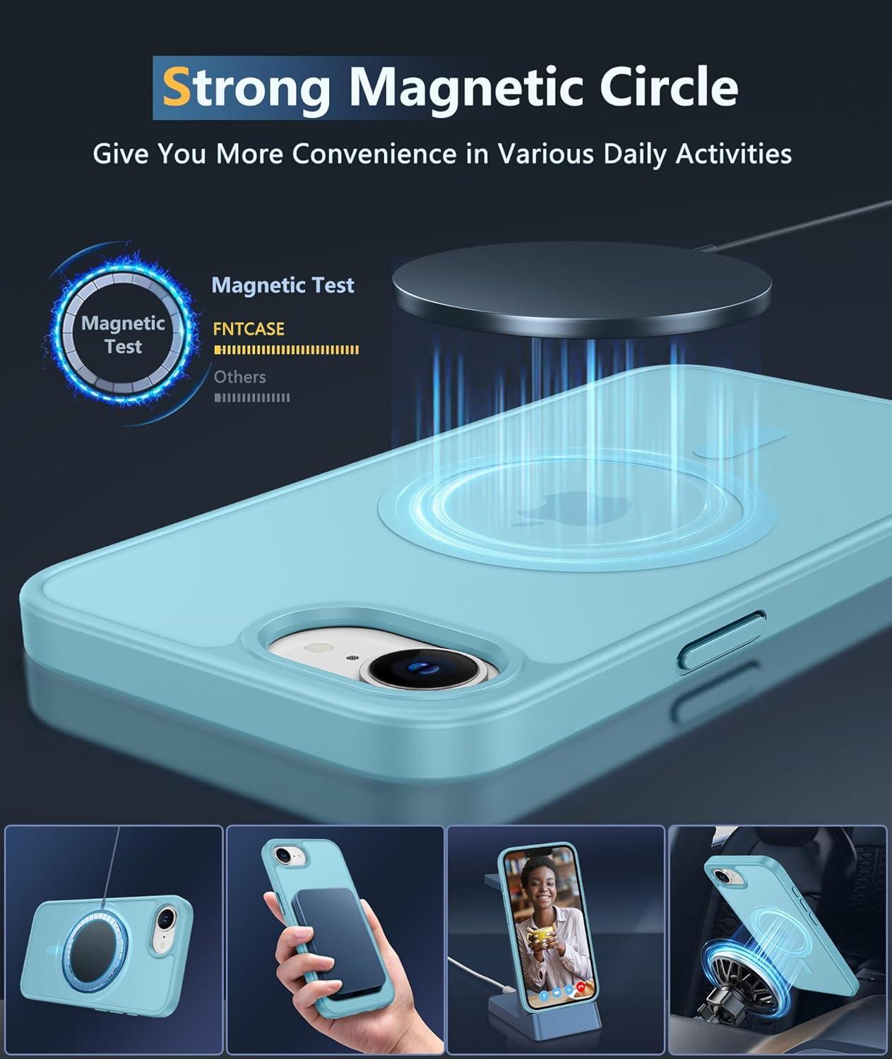 imageFNTCASE for iPhone 15 Pro Case Compatible with Magsafe Translucent Matte Magnetic Phone Cover Military Grade Drop Protection Shockproof Protective Cases BlackTeal