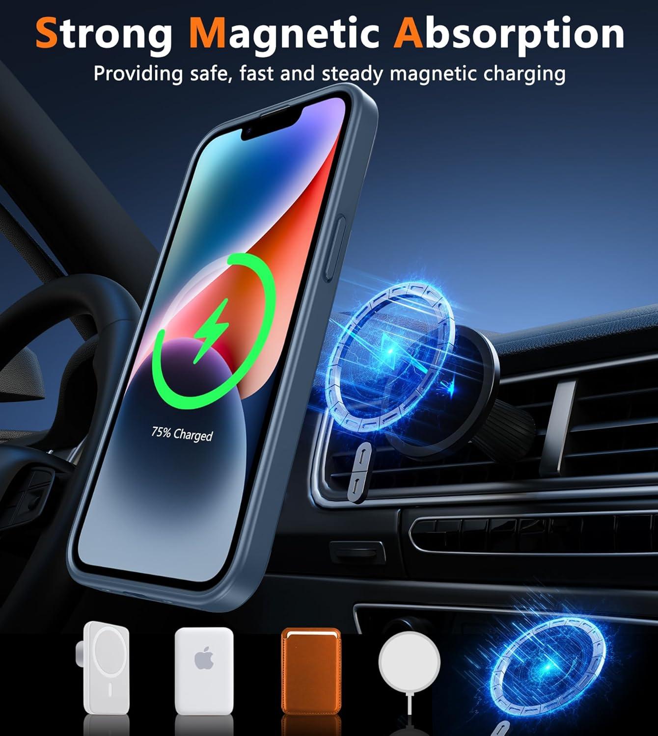 imageFNTCASE for iPhone 15 Pro Case Compatible with Magsafe Translucent Matte Magnetic Phone Cover Military Grade Drop Protection Shockproof Protective Cases BlackBlue