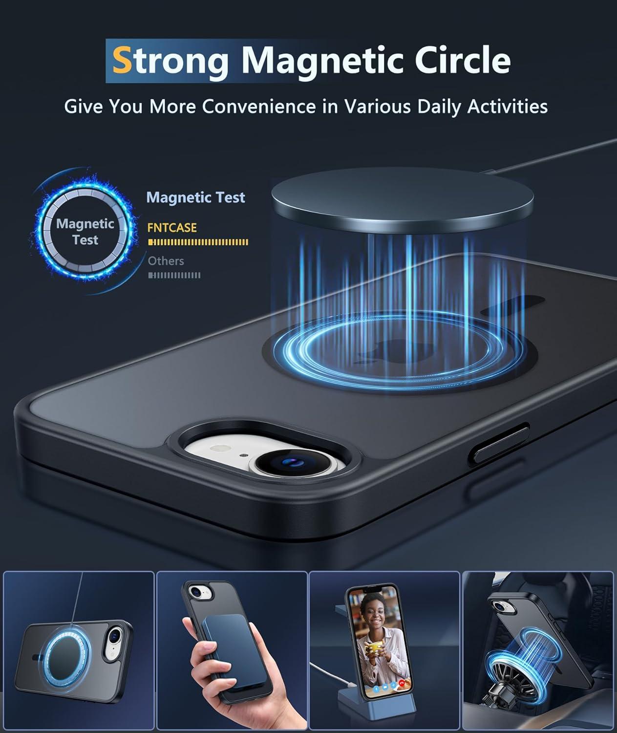imageFNTCASE for iPhone 15 Pro Case Compatible with Magsafe Translucent Matte Magnetic Phone Cover Military Grade Drop Protection Shockproof Protective Cases BlackBlack