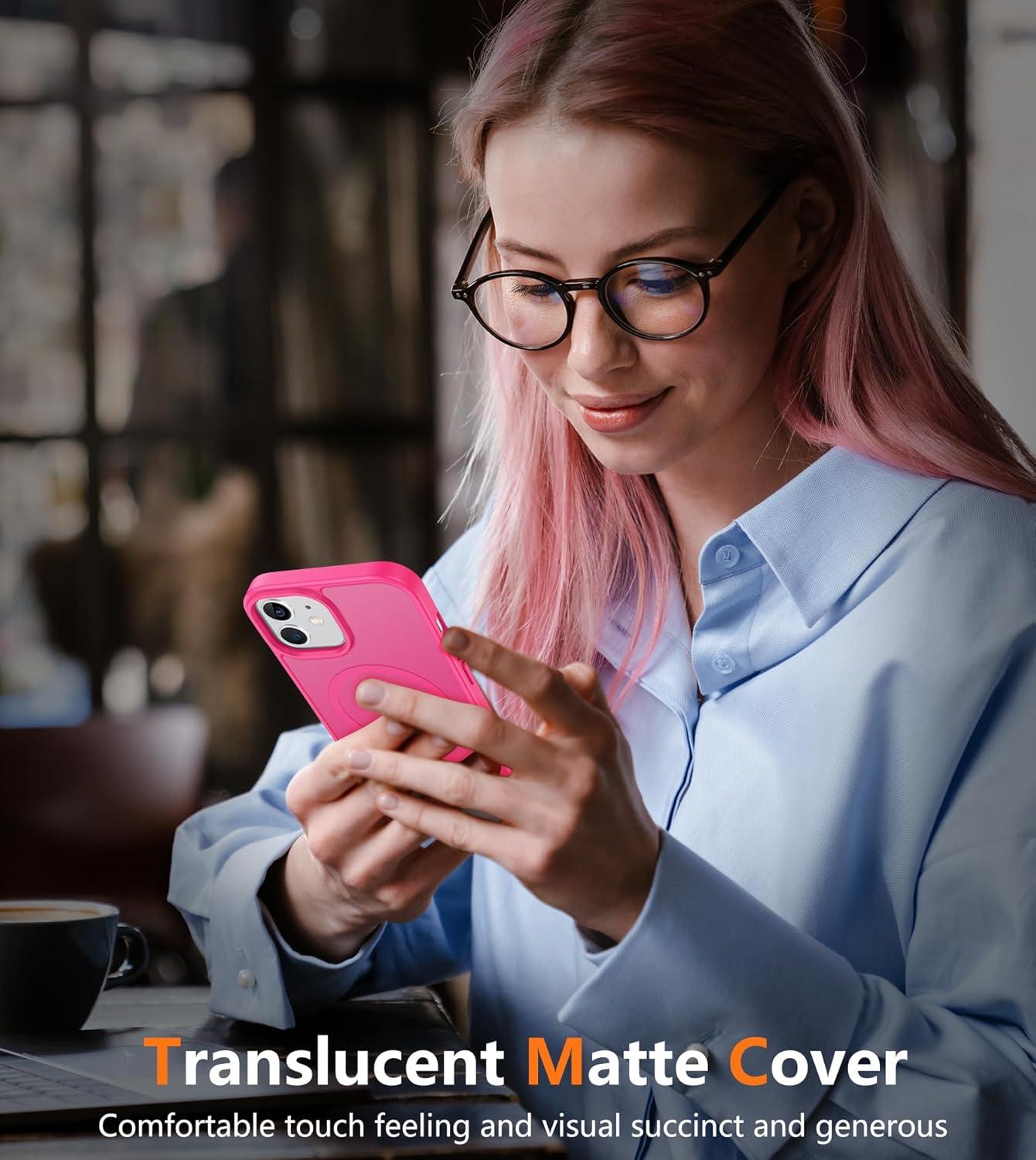 imageFNTCASE for iPhone 15 Pro Case Compatible with Magsafe Translucent Matte Magnetic Phone Cover Military Grade Drop Protection Shockproof Protective Cases BlackHot Pink