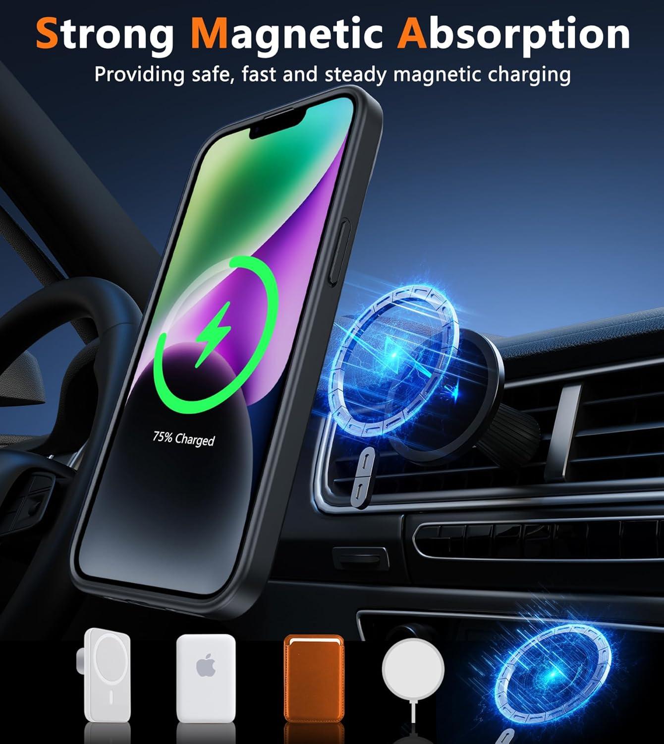 imageFNTCASE for iPhone 15 Pro Case Compatible with Magsafe Translucent Matte Magnetic Phone Cover Military Grade Drop Protection Shockproof Protective Cases BlackBlack