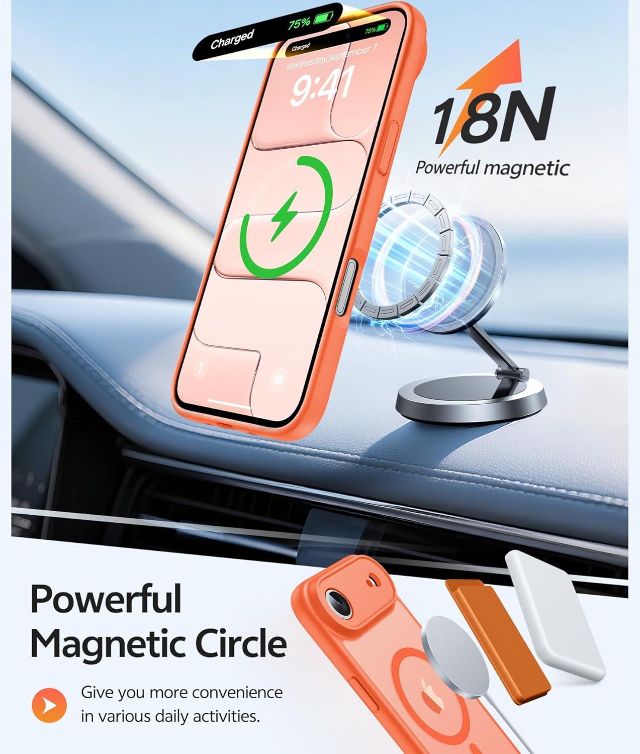 imageFNTCASE for iPhone 15 Pro Case Compatible with Magsafe Translucent Matte Magnetic Phone Cover Military Grade Drop Protection Shockproof Protective Cases BlackOrange