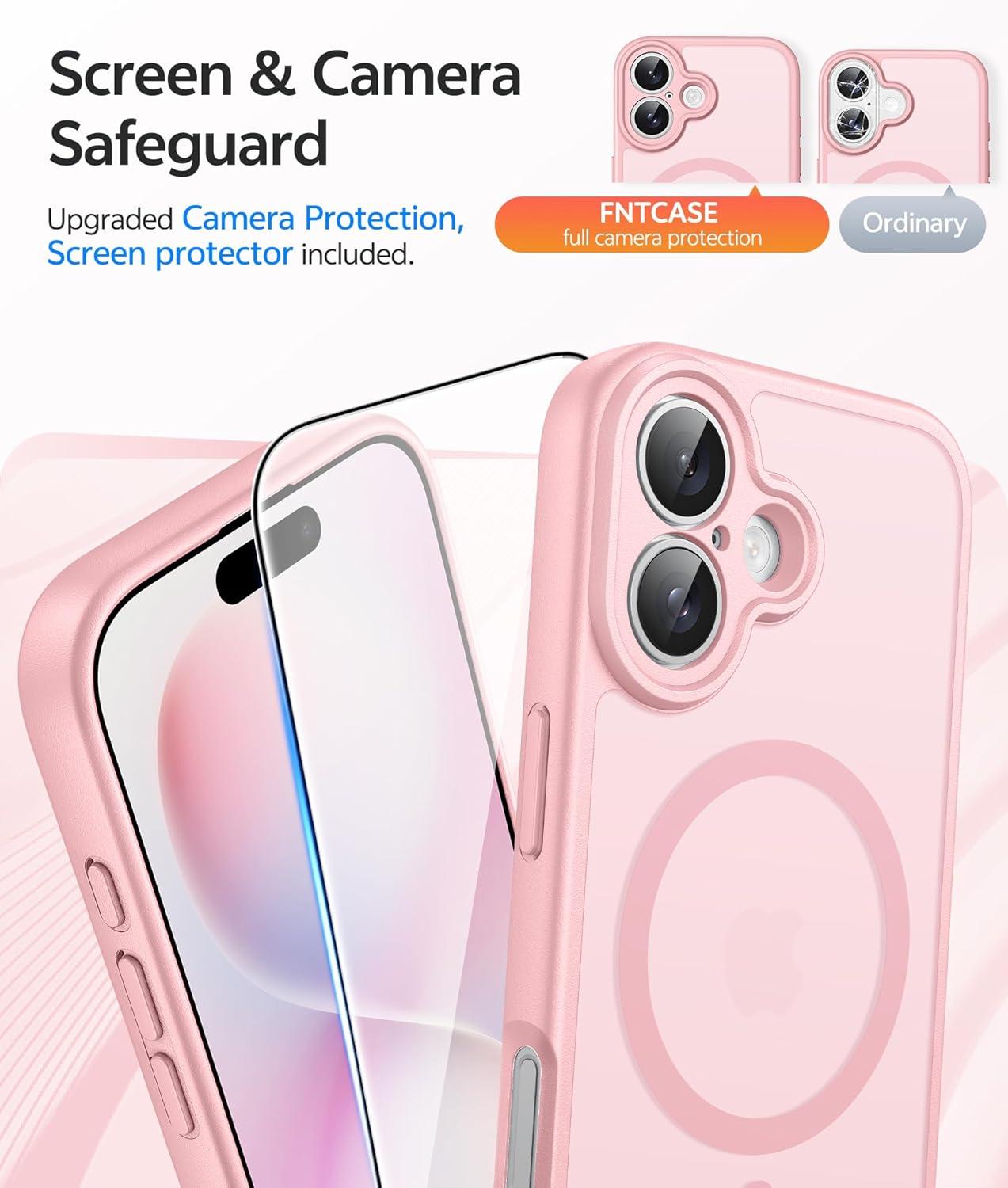 imageFNTCASE for iPhone 15 Pro Case Compatible with Magsafe Translucent Matte Magnetic Phone Cover Military Grade Drop Protection Shockproof Protective Cases BlackLight Pink