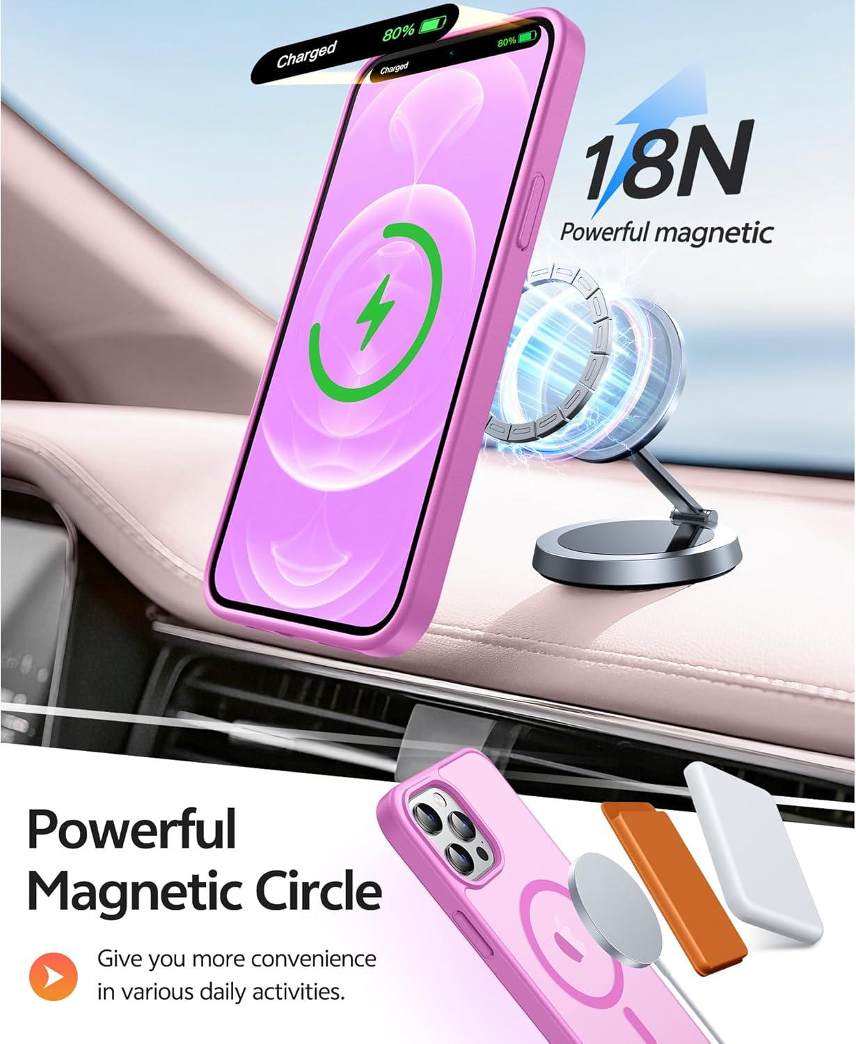 imageFNTCASE for iPhone 15 Pro Case Compatible with Magsafe Translucent Matte Magnetic Phone Cover Military Grade Drop Protection Shockproof Protective Cases BlackPink
