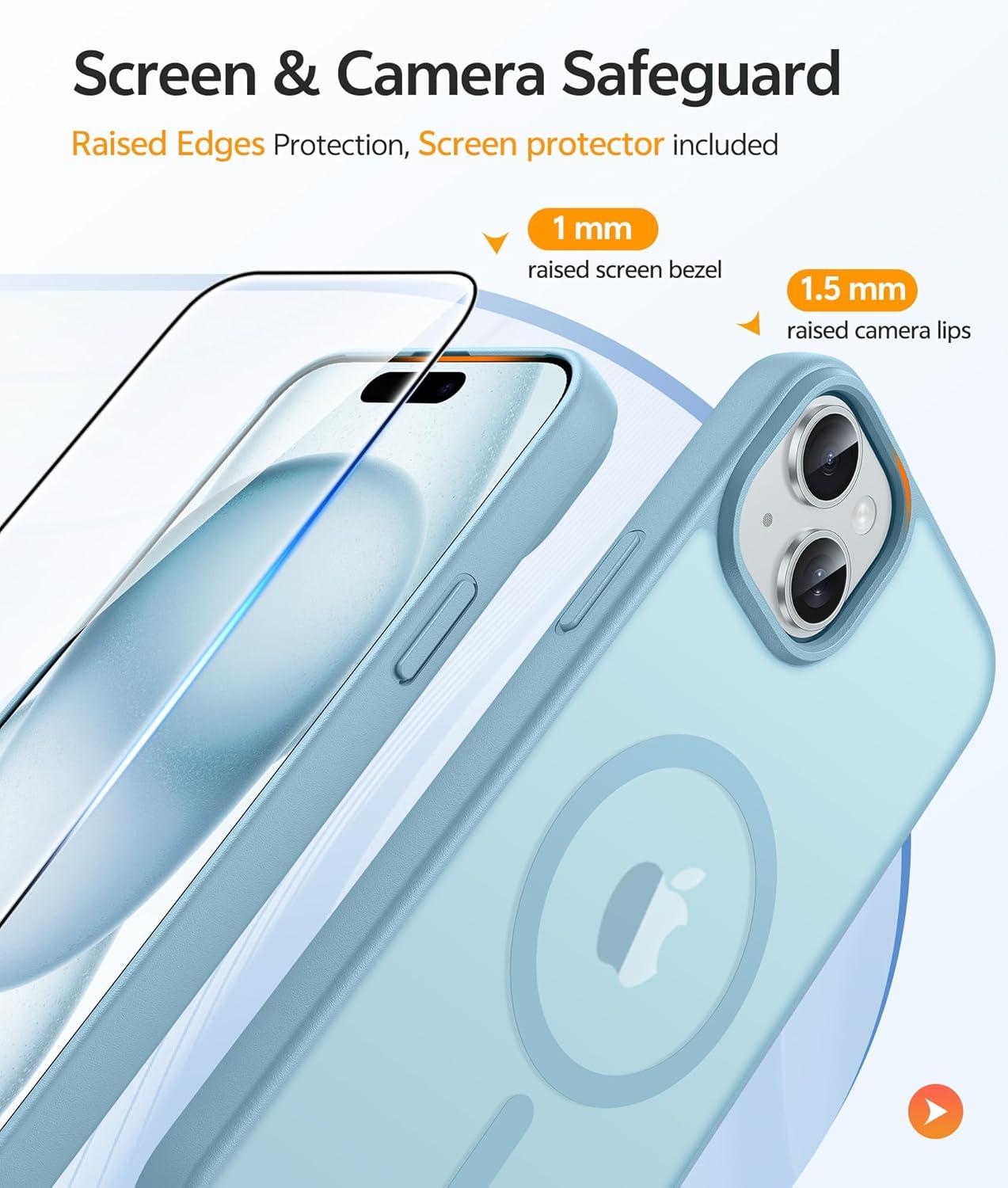 imageFNTCASE for iPhone 15 Pro Case Compatible with Magsafe Translucent Matte Magnetic Phone Cover Military Grade Drop Protection Shockproof Protective Cases BlackTeal