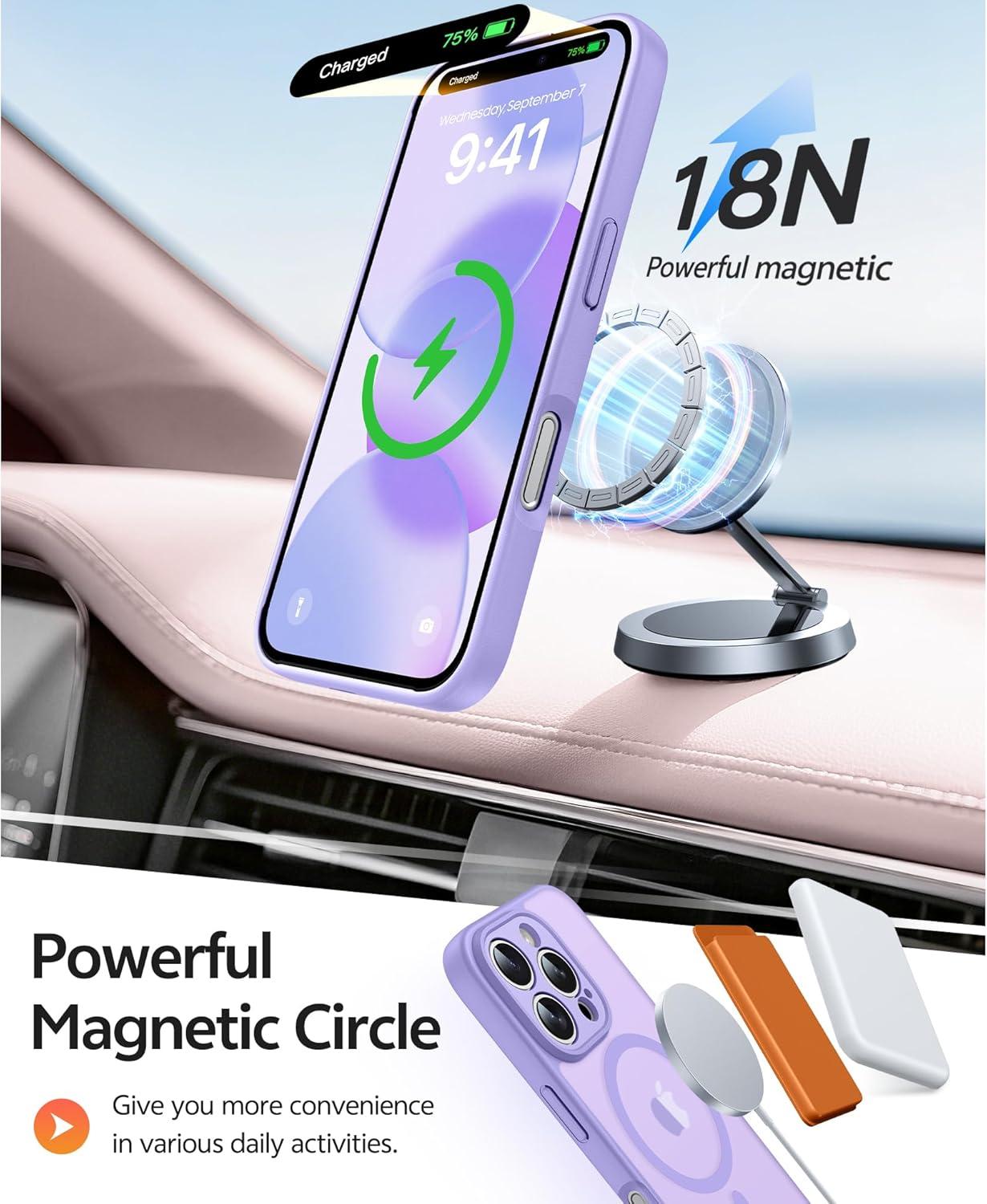 imageFNTCASE for iPhone 15 Pro Case Compatible with Magsafe Translucent Matte Magnetic Phone Cover Military Grade Drop Protection Shockproof Protective Cases BlackLight Purple