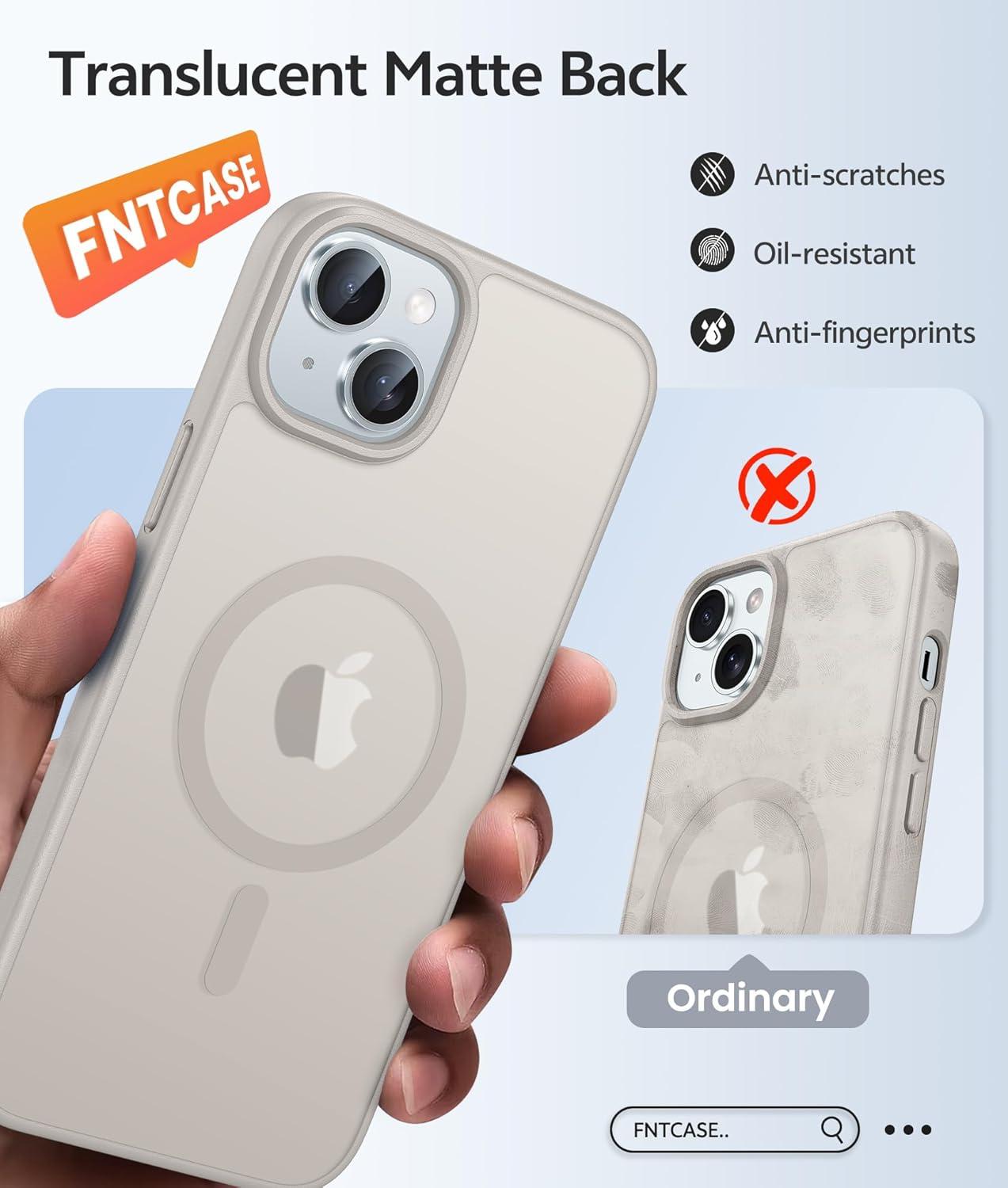 imageFNTCASE for iPhone 15 Pro Case Compatible with Magsafe Translucent Matte Magnetic Phone Cover Military Grade Drop Protection Shockproof Protective Cases BlackOff White