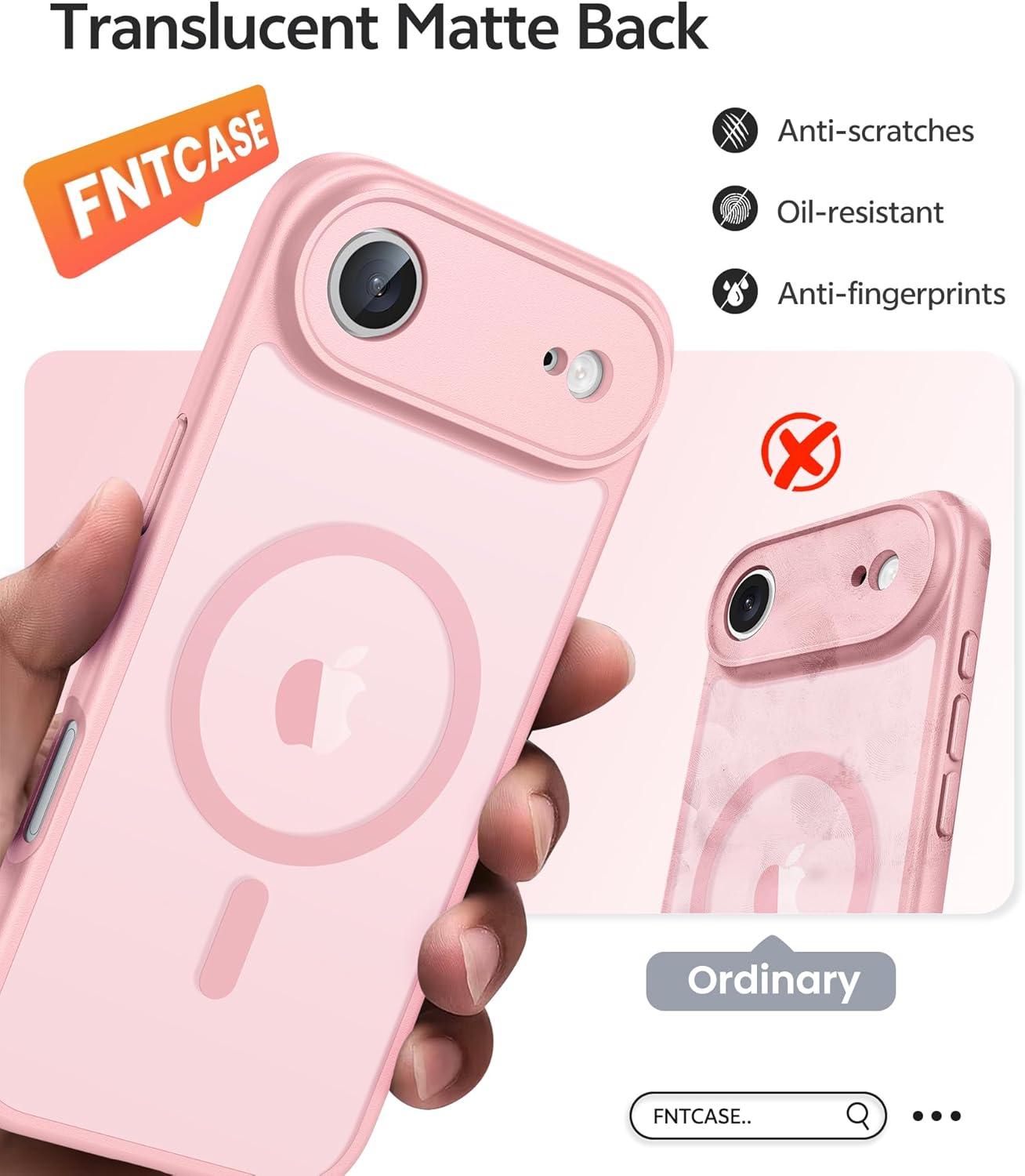 imageFNTCASE for iPhone 15 Pro Case Compatible with Magsafe Translucent Matte Magnetic Phone Cover Military Grade Drop Protection Shockproof Protective Cases BlackLight Pink