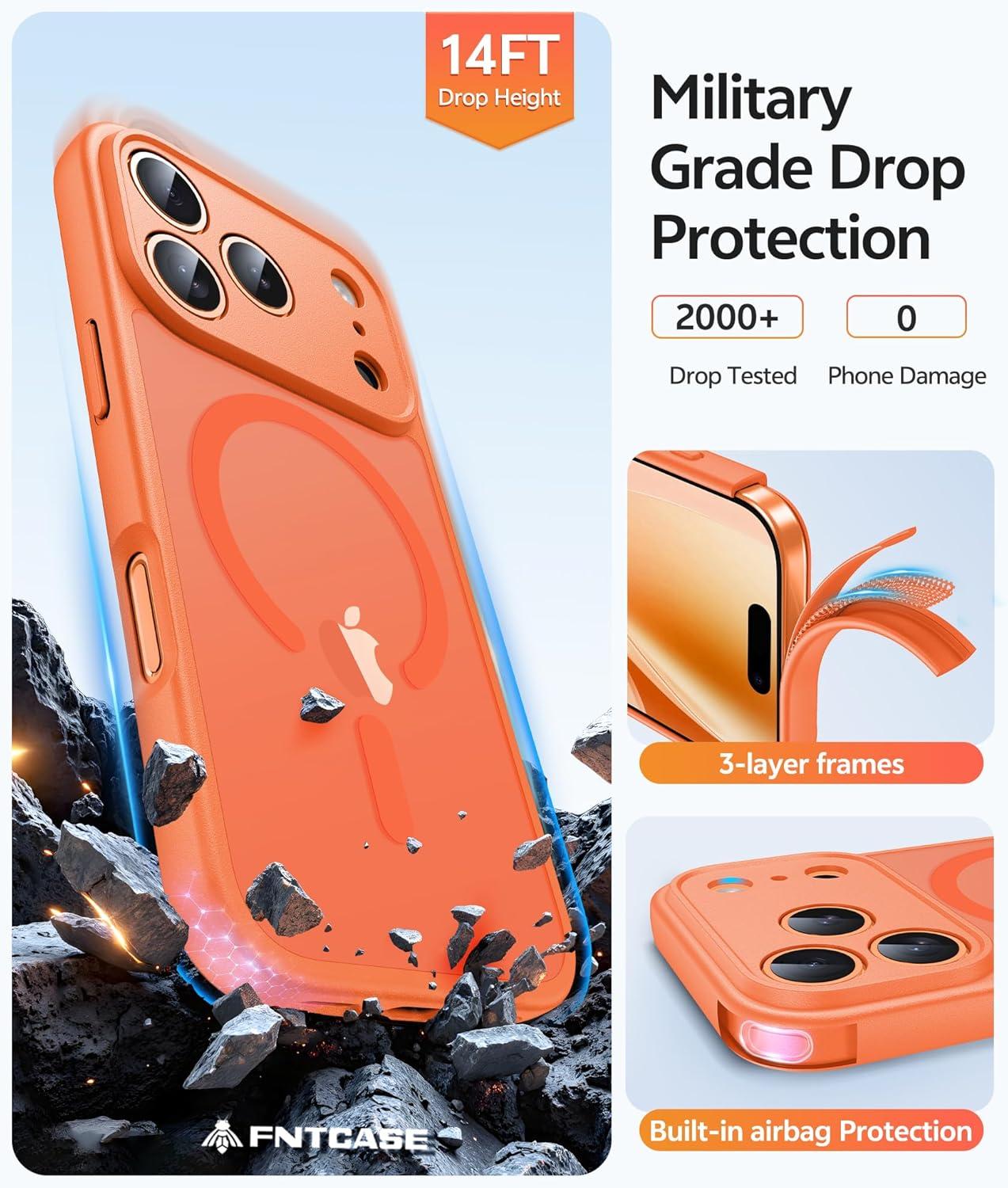 imageFNTCASE for iPhone 15 Pro Case Compatible with Magsafe Translucent Matte Magnetic Phone Cover Military Grade Drop Protection Shockproof Protective Cases BlackOrange