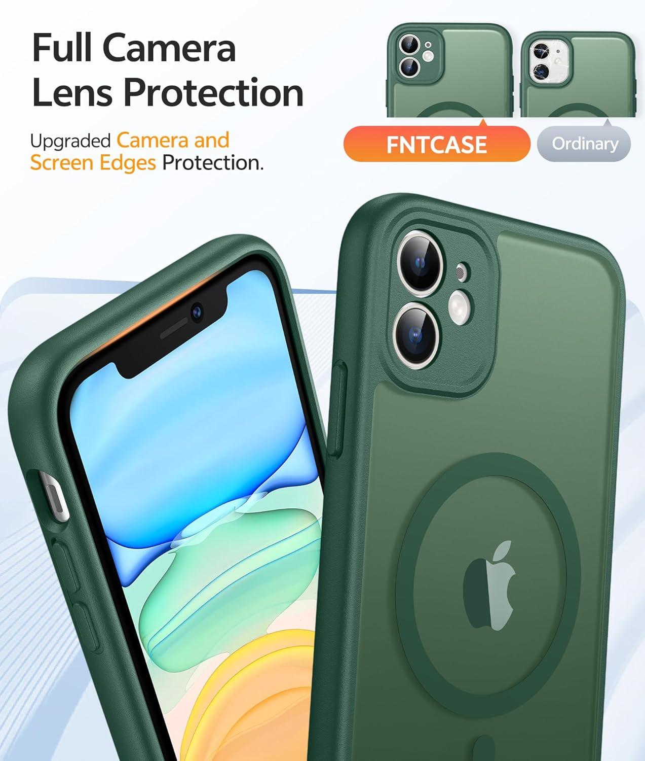 imageFNTCASE for iPhone 15 Pro Case Compatible with Magsafe Translucent Matte Magnetic Phone Cover Military Grade Drop Protection Shockproof Protective Cases BlackGreen