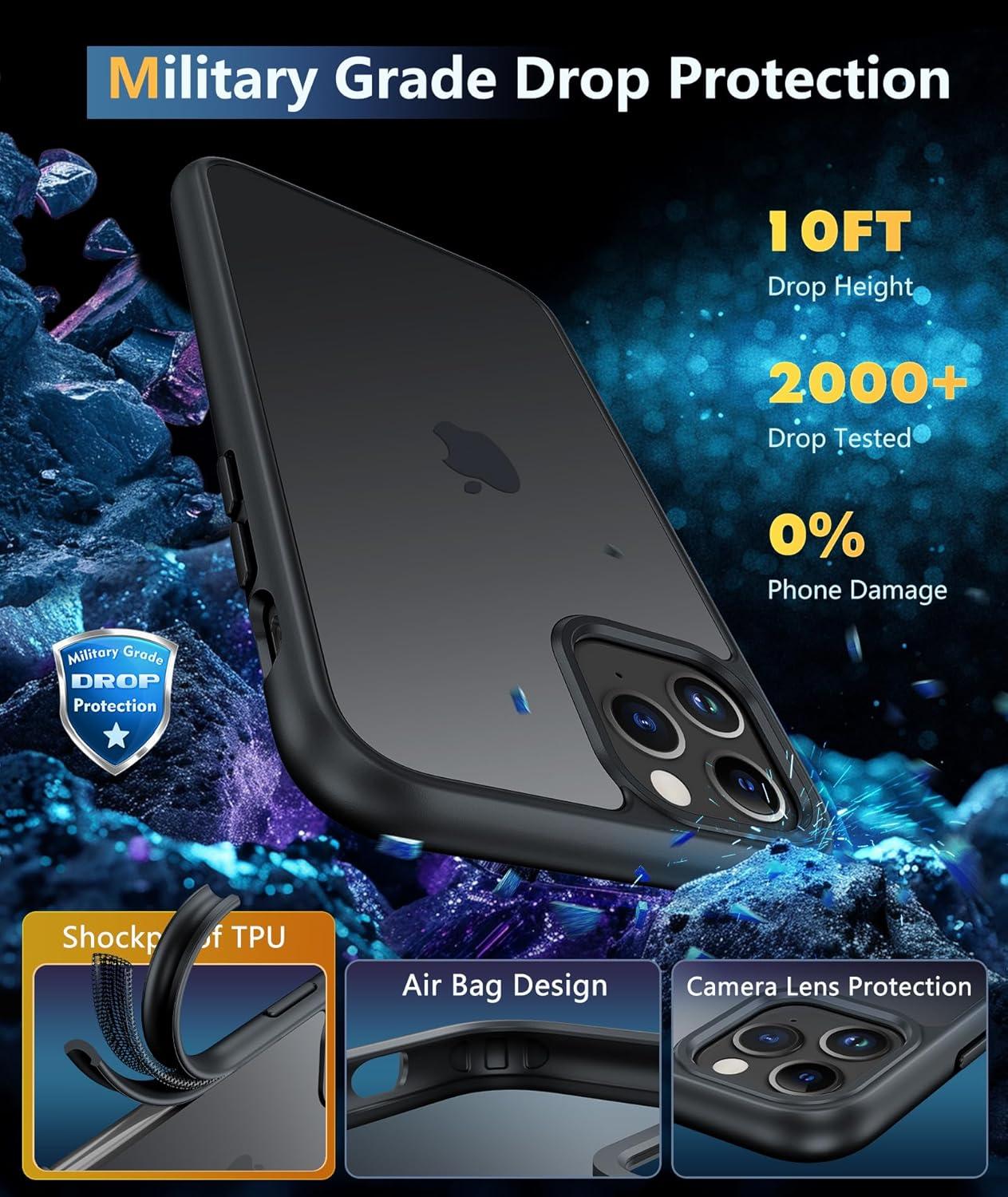 imageFNTCASE for iPhone 15 Pro Case Compatible with Magsafe Translucent Matte Magnetic Phone Cover Military Grade Drop Protection Shockproof Protective Cases BlackBlack Matte