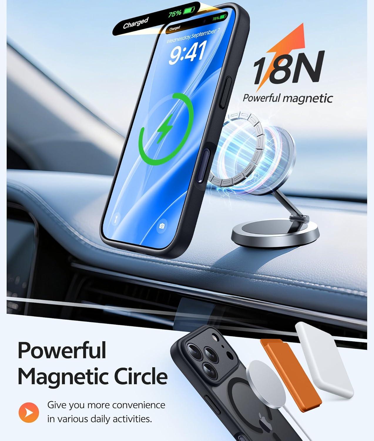 imageFNTCASE for iPhone 15 Pro Case Compatible with Magsafe Translucent Matte Magnetic Phone Cover Military Grade Drop Protection Shockproof Protective Cases BlackBlack