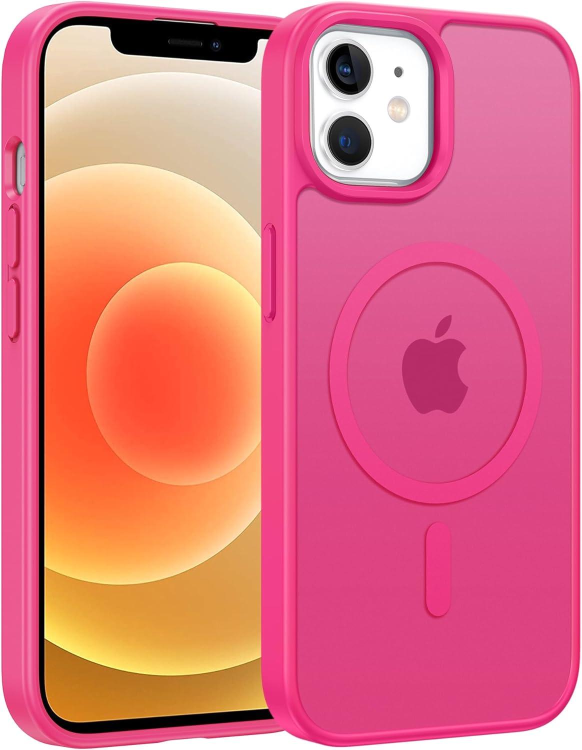imageFNTCASE for iPhone 15 Pro Case Compatible with Magsafe Translucent Matte Magnetic Phone Cover Military Grade Drop Protection Shockproof Protective Cases BlackHot Pink