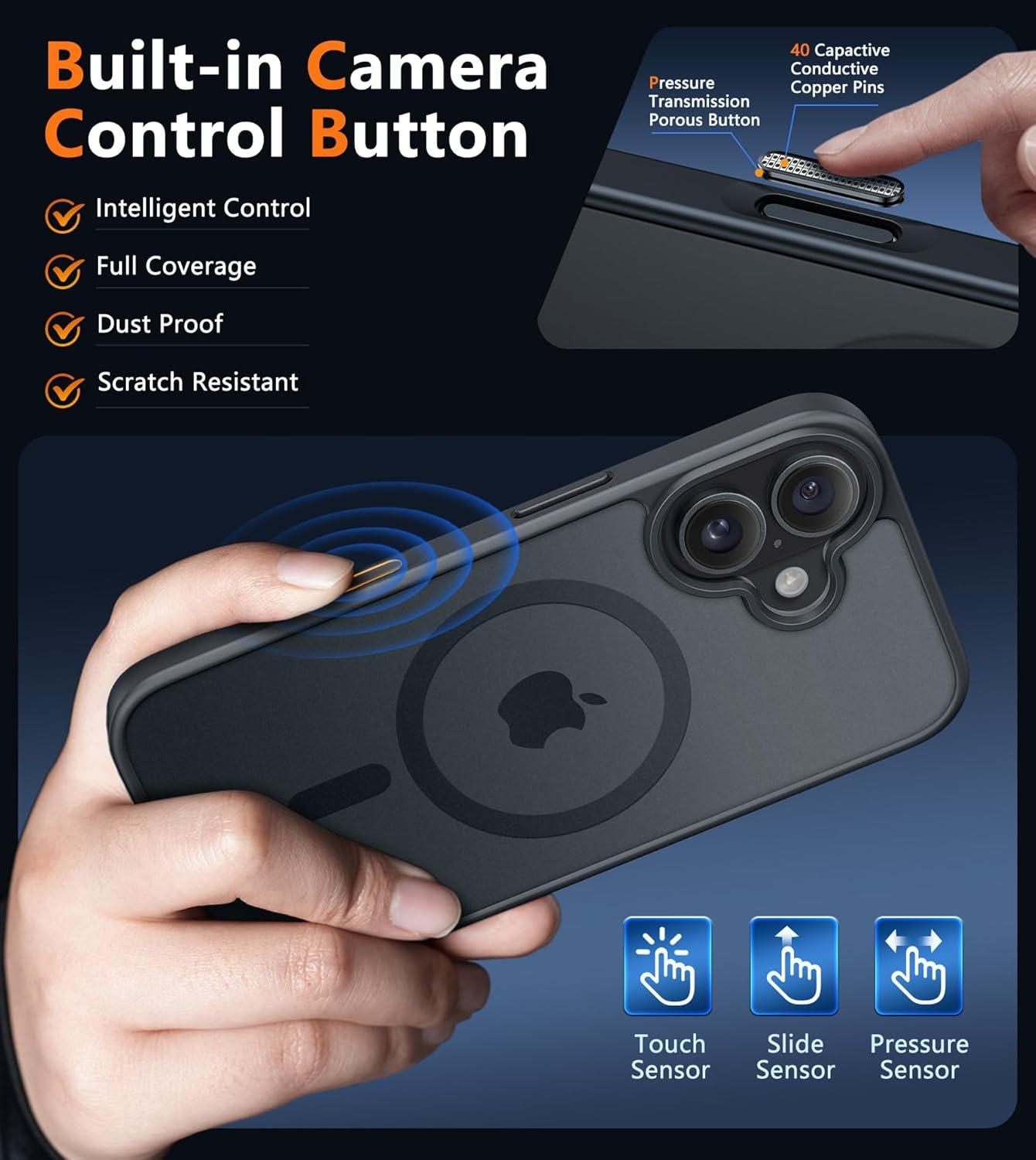 imageFNTCASE for iPhone 15 Pro Case Compatible with Magsafe Translucent Matte Magnetic Phone Cover Military Grade Drop Protection Shockproof Protective Cases BlackBlackT