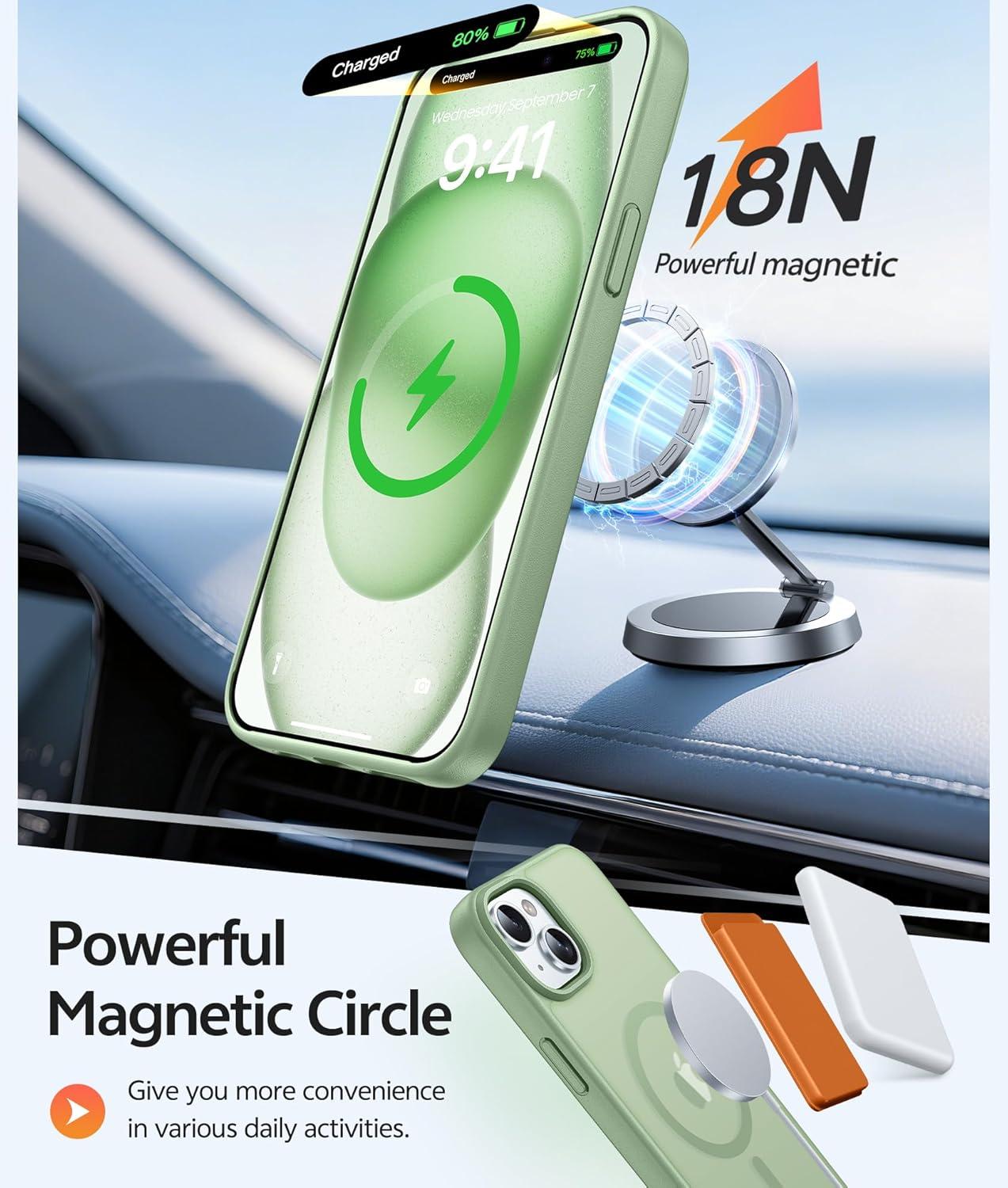 imageFNTCASE for iPhone 15 Pro Case Compatible with Magsafe Translucent Matte Magnetic Phone Cover Military Grade Drop Protection Shockproof Protective Cases BlackLight Moss