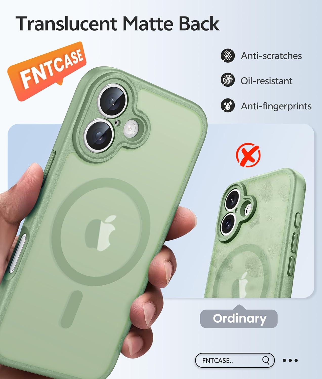 imageFNTCASE for iPhone 15 Pro Case Compatible with Magsafe Translucent Matte Magnetic Phone Cover Military Grade Drop Protection Shockproof Protective Cases BlackLight Moss