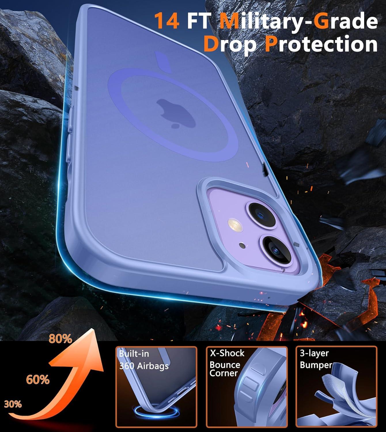 imageFNTCASE for iPhone 15 Pro Case Compatible with Magsafe Translucent Matte Magnetic Phone Cover Military Grade Drop Protection Shockproof Protective Cases BlackLight Purple
