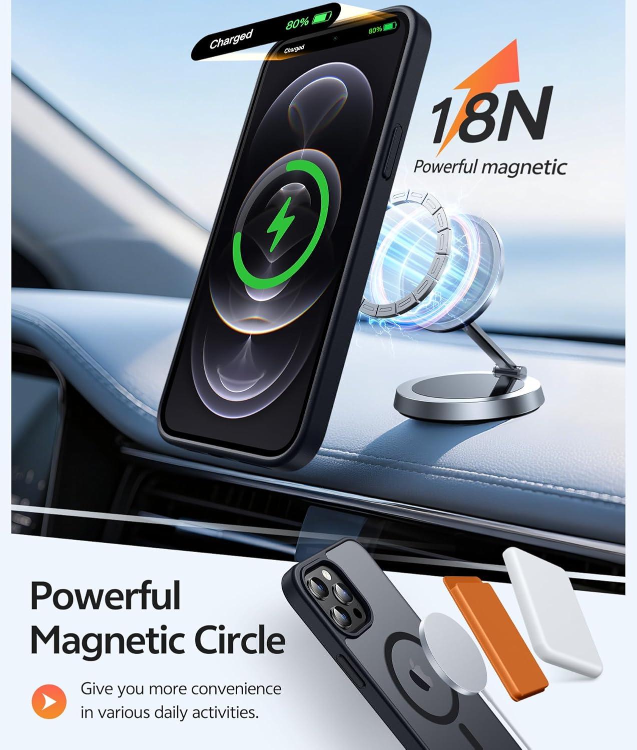 imageFNTCASE for iPhone 15 Pro Case Compatible with Magsafe Translucent Matte Magnetic Phone Cover Military Grade Drop Protection Shockproof Protective Cases BlackBlack