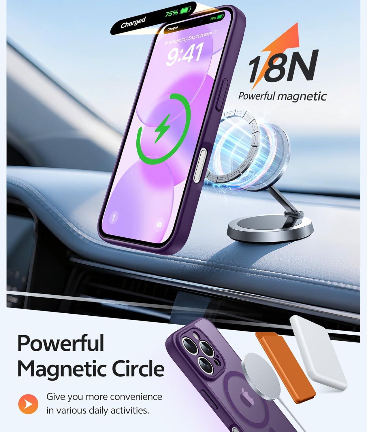 imageFNTCASE for iPhone 15 Pro Case Compatible with Magsafe Translucent Matte Magnetic Phone Cover Military Grade Drop Protection Shockproof Protective Cases BlackPurple