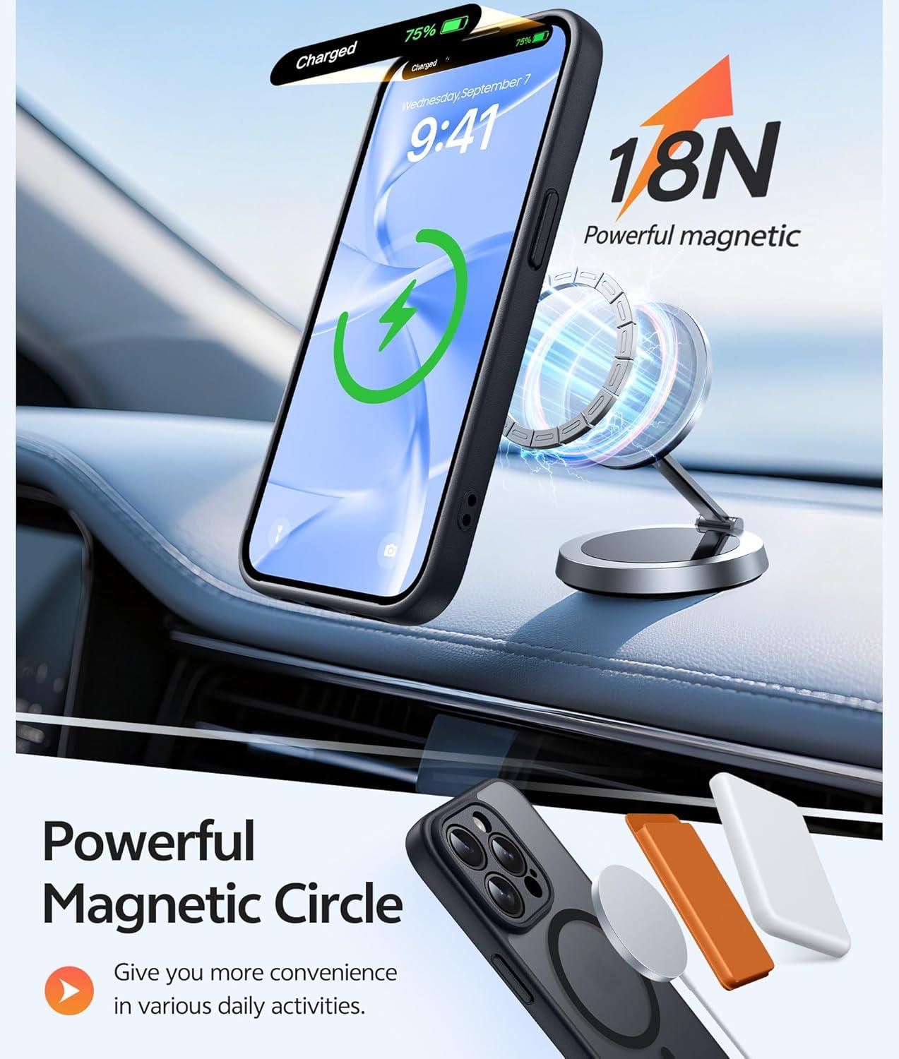 imageFNTCASE for iPhone 15 Pro Case Compatible with Magsafe Translucent Matte Magnetic Phone Cover Military Grade Drop Protection Shockproof Protective Cases BlackBlack