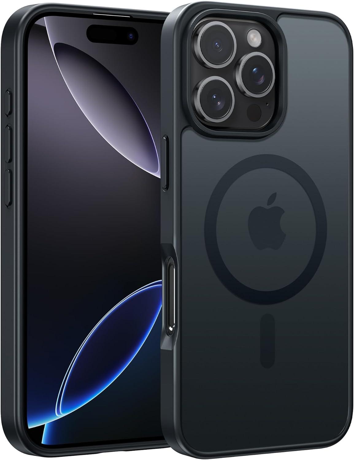 imageFNTCASE for iPhone 15 Pro Case Compatible with Magsafe Translucent Matte Magnetic Phone Cover Military Grade Drop Protection Shockproof Protective Cases BlackBlack