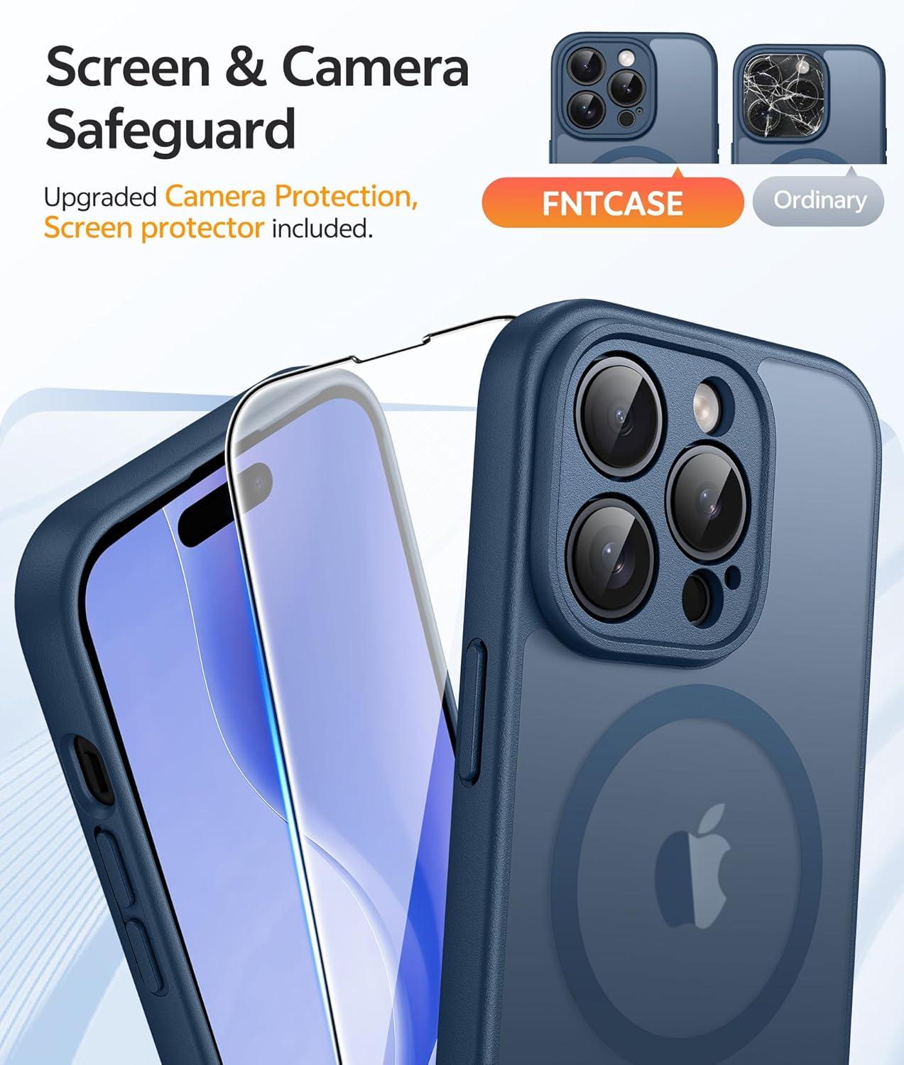 imageFNTCASE for iPhone 15 Pro Case Compatible with Magsafe Translucent Matte Magnetic Phone Cover Military Grade Drop Protection Shockproof Protective Cases BlackBlue
