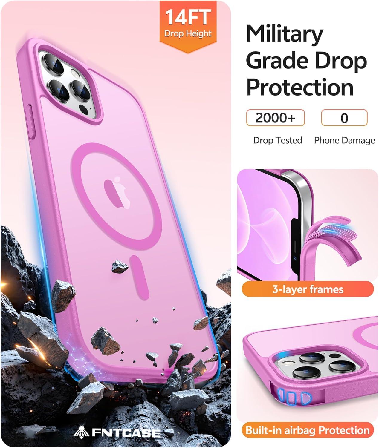 imageFNTCASE for iPhone 15 Pro Case Compatible with Magsafe Translucent Matte Magnetic Phone Cover Military Grade Drop Protection Shockproof Protective Cases BlackPink